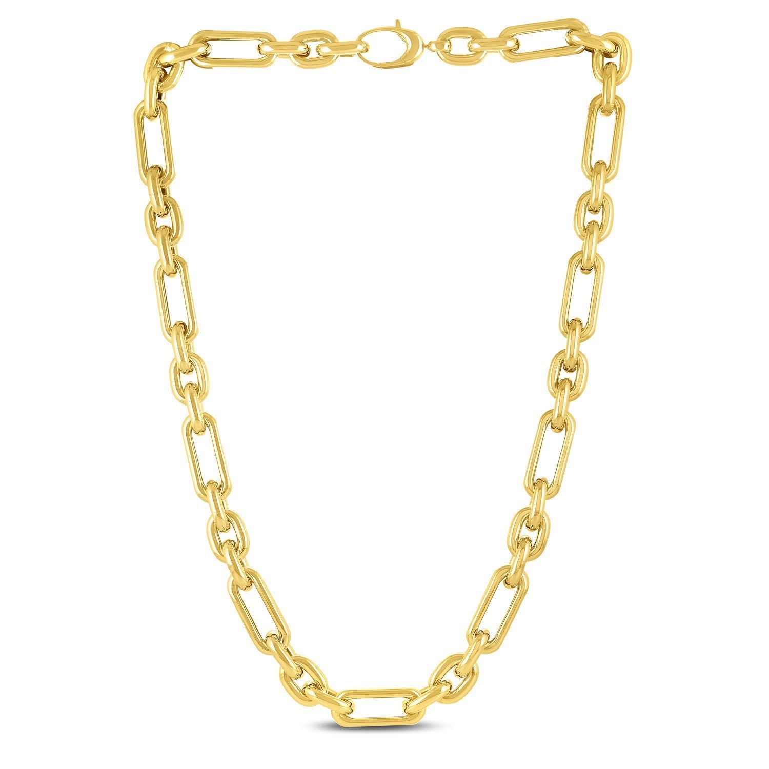 14k Yellow Gold Italian Alternating Paperclip Oval Links Chain Necklace by Bids.com