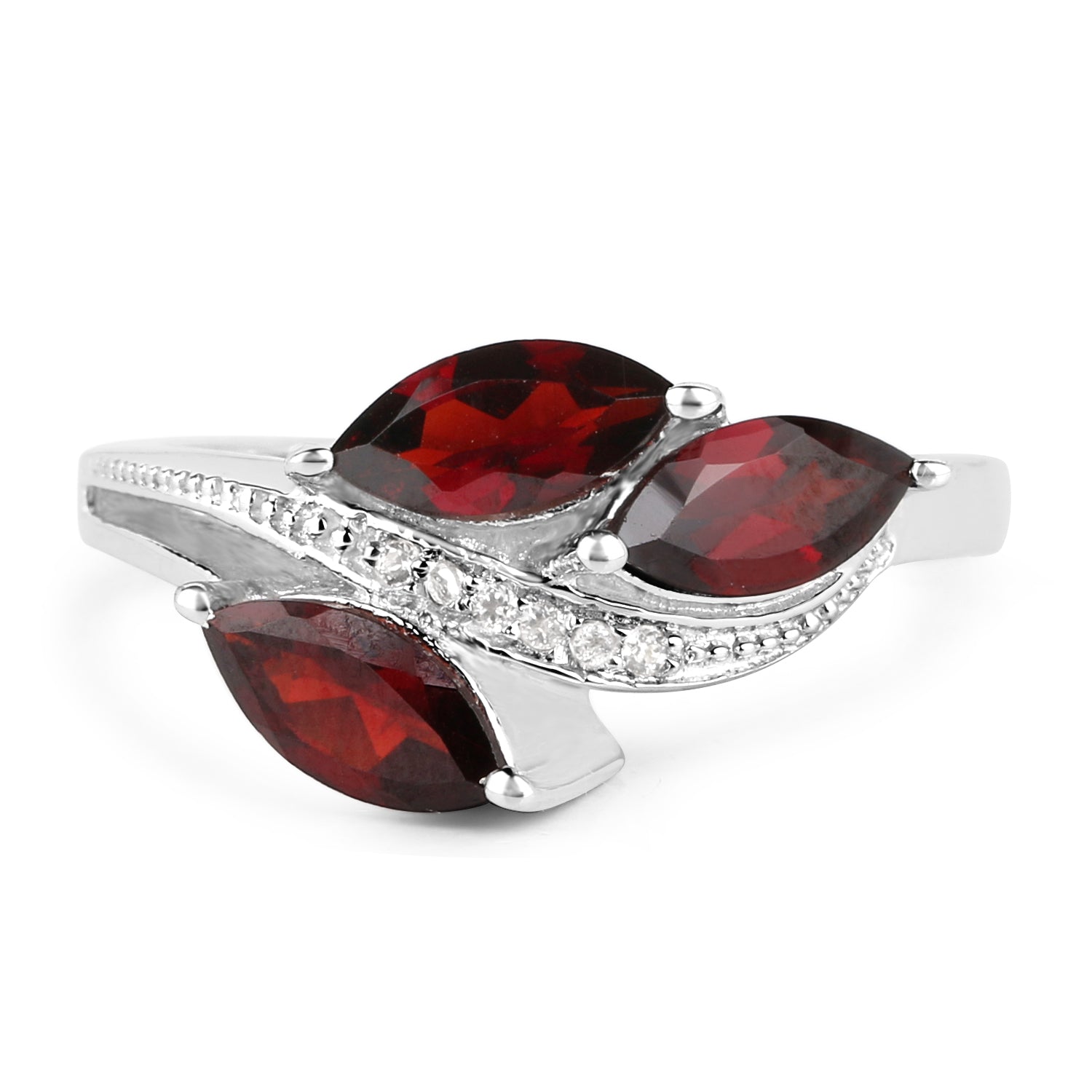1.98 Carat Genuine Garnet and White Topaz .925 Sterling Silver Ring