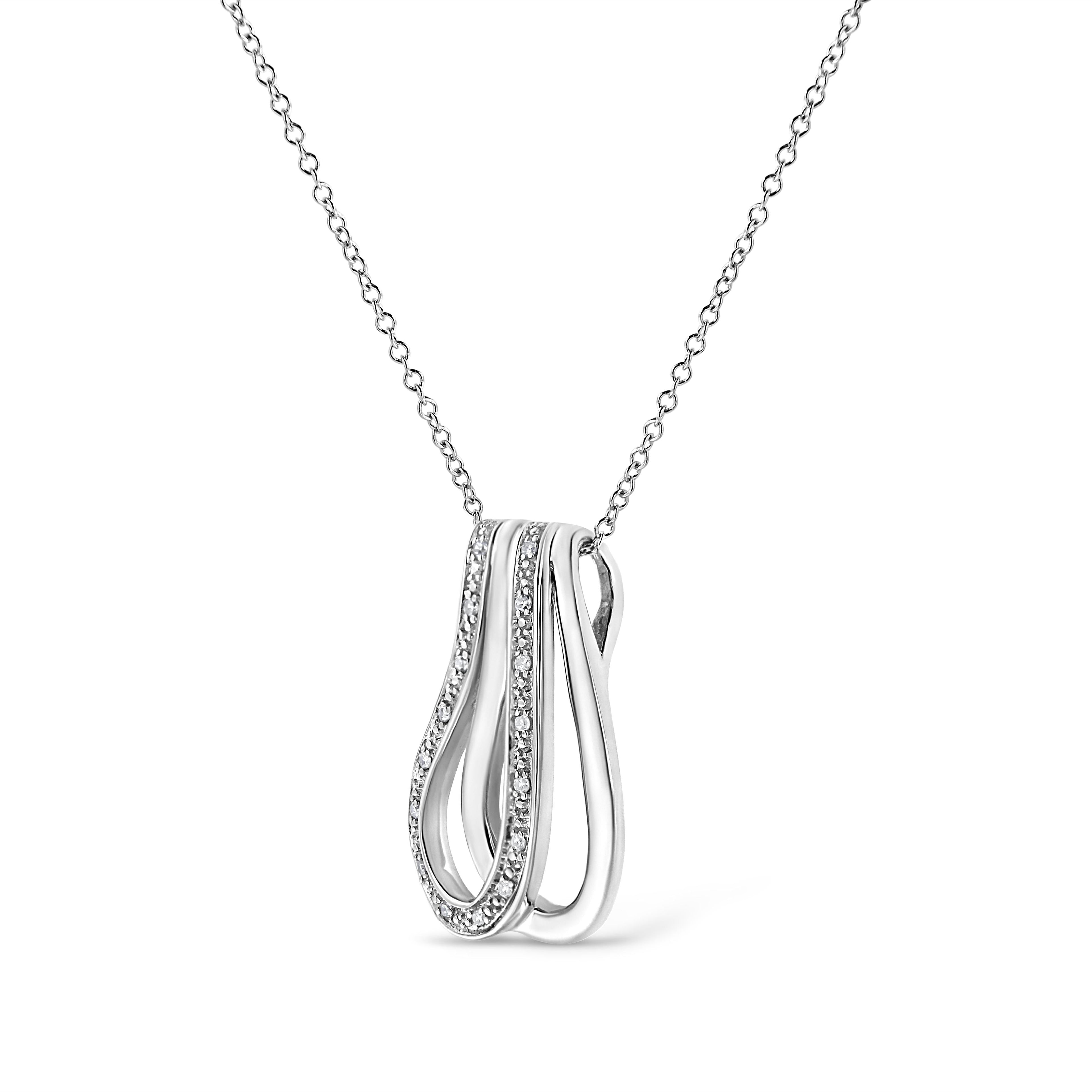 .925 Sterling Silver Pave-Set Diamond Accent Double Curve 18" Pendant Necklace (I-J Color, I1-I2 Clarity) DestGlow