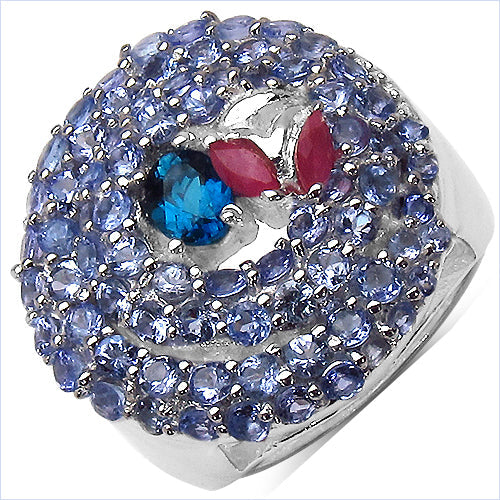 3.31 Carat Genuine London Blue Topaz , Ruby & Tanzanite .925 Sterling Silver Ring by Bids.com