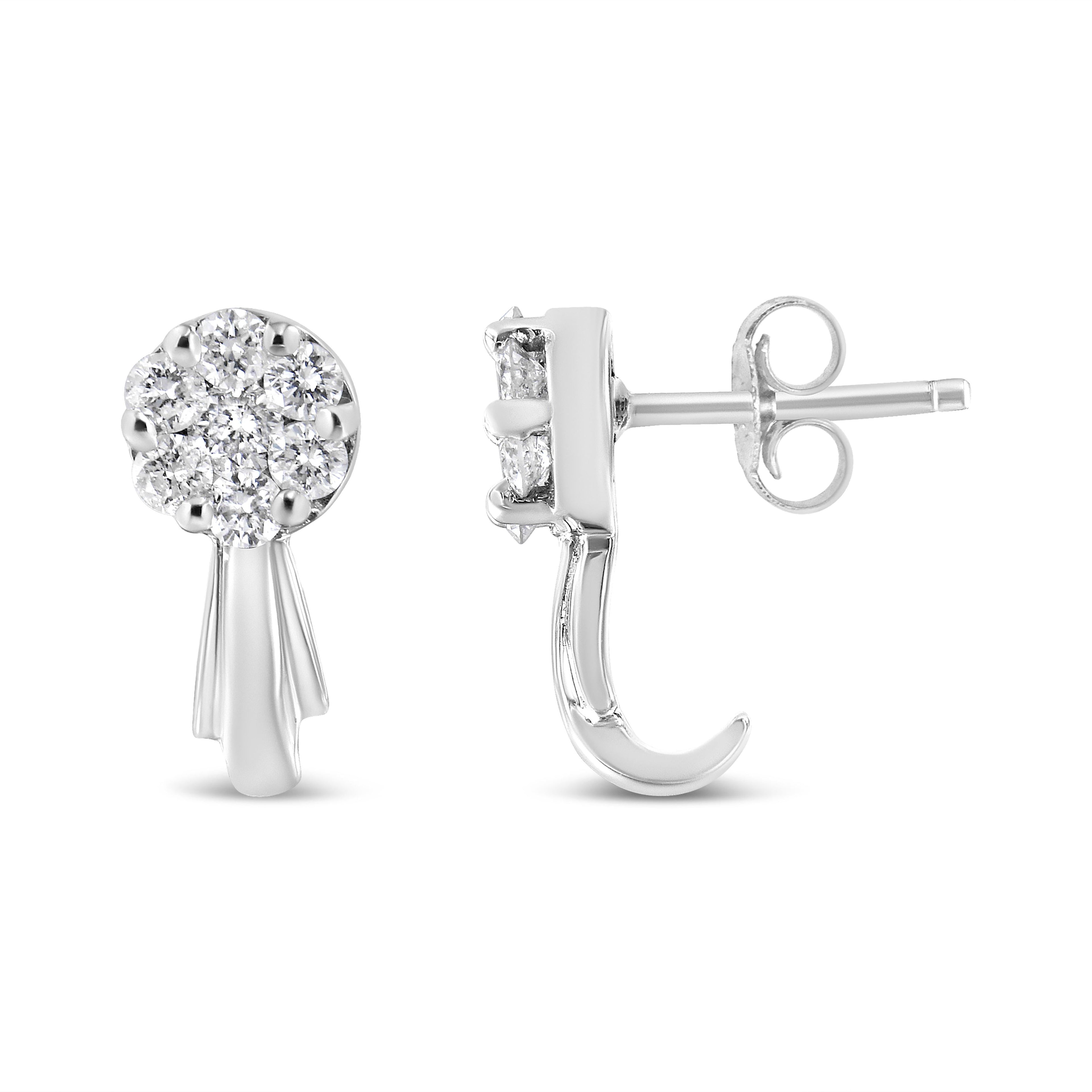 14K White Gold 3/4 Cttw Diamond Floral Cluster Drop and Dangle Stud Earrings (H-I Color, I1-I2 Clarity) by Bids.com