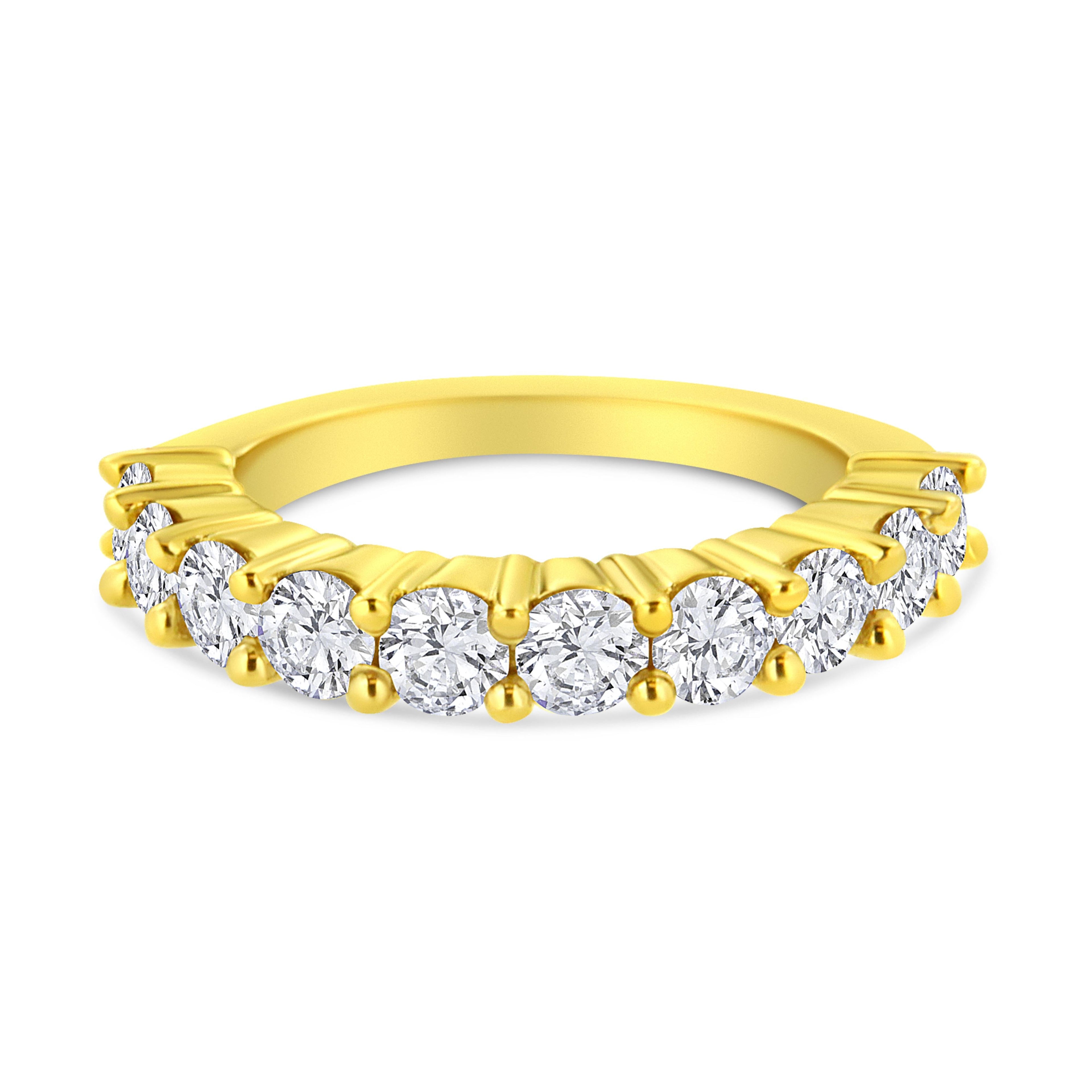 14K Yellow Gold Plated .925 Sterling Silver 2.0 Cttw Round Brilliant Cut Diamond 10 Stone Anniversary Band Ring (J-K Color, I1-I2 Clarity) - Size 7 by Bids.com