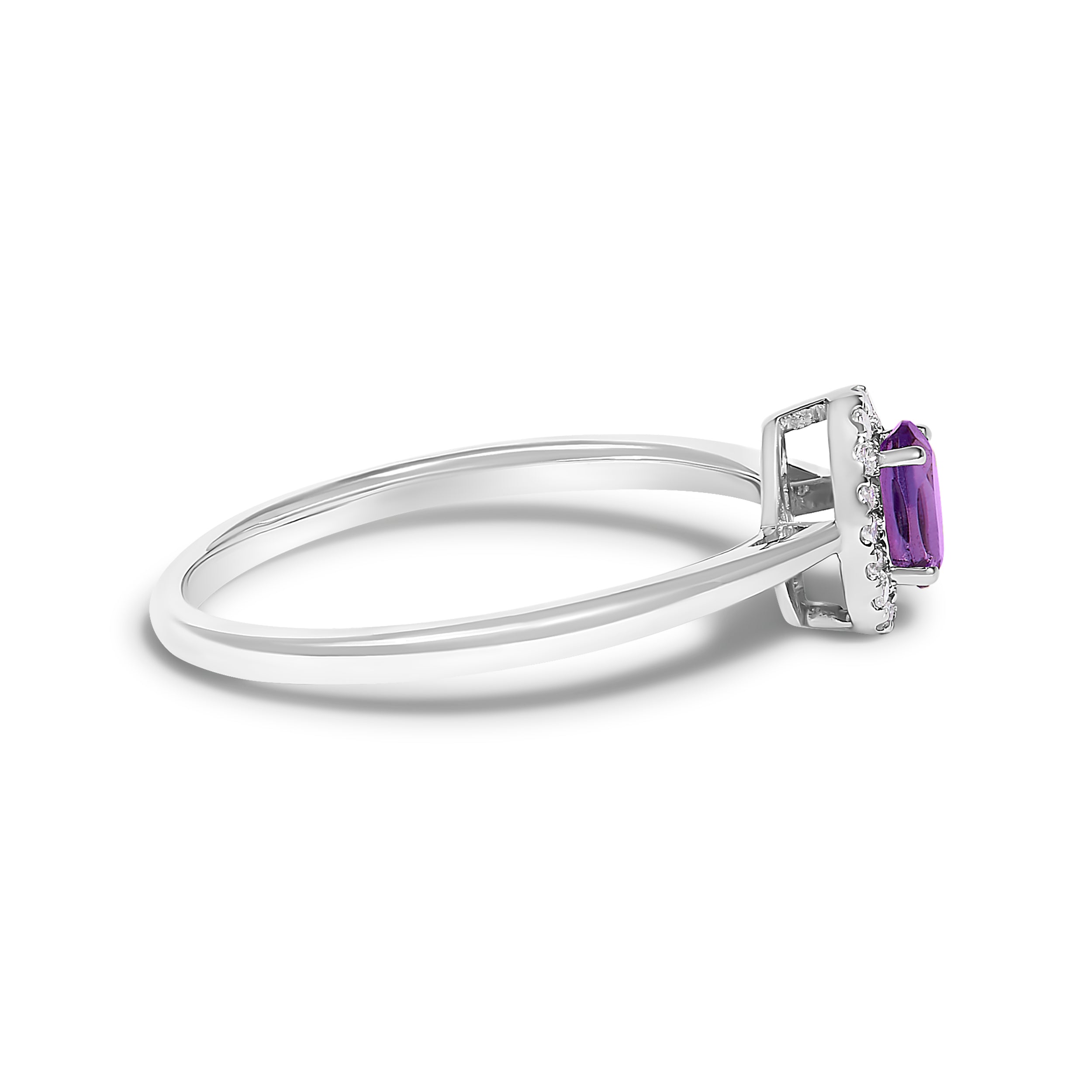 10K White Gold 5X3MM Oval Purple Amethyst and Diamond Accent Halo Ring (I-J Color, I1-I2 Clarity) - Ring Size 6.5 DestGlow