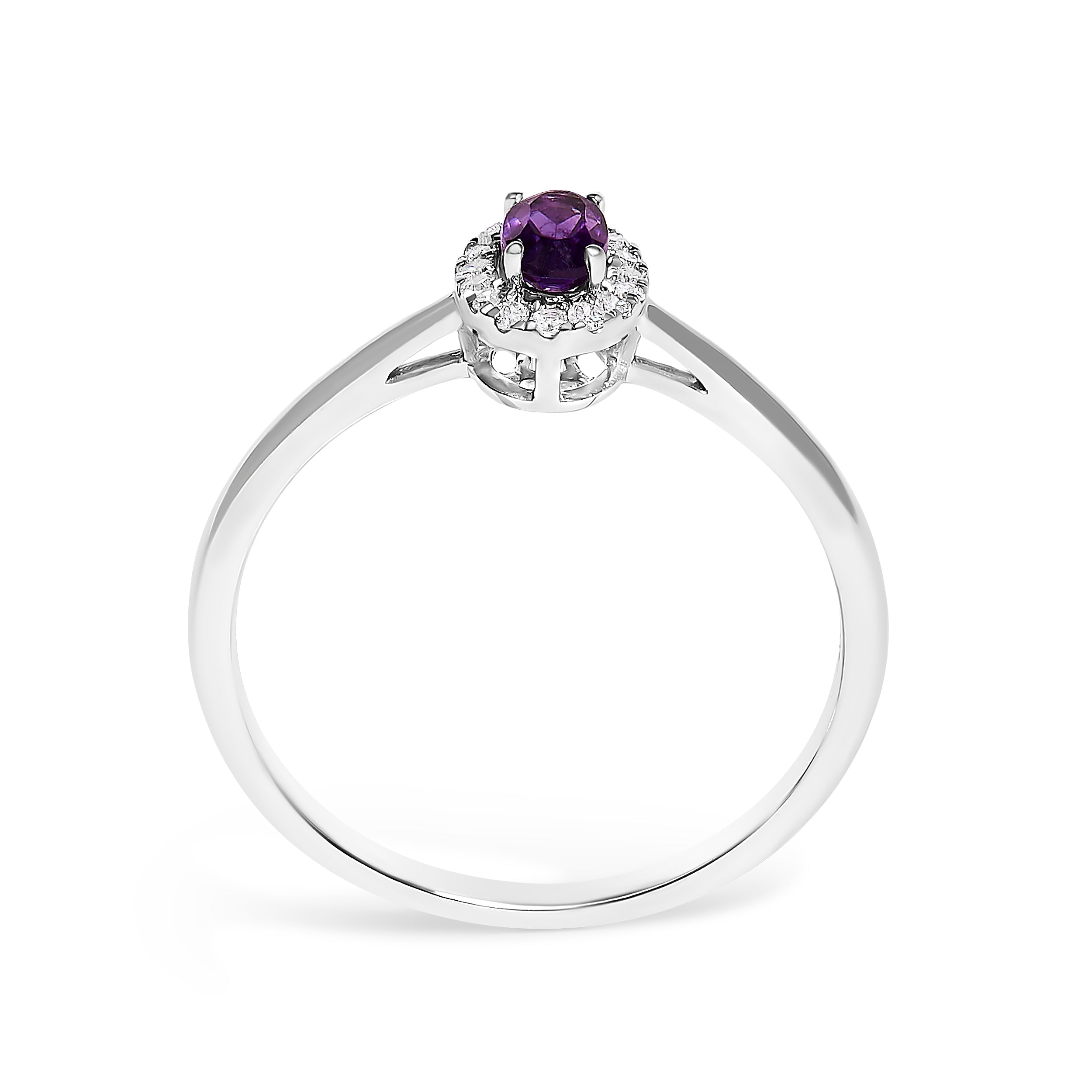 10K White Gold 5X3MM Oval Purple Amethyst and Diamond Accent Halo Ring (I-J Color, I1-I2 Clarity) - Ring Size 6.5 DestGlow