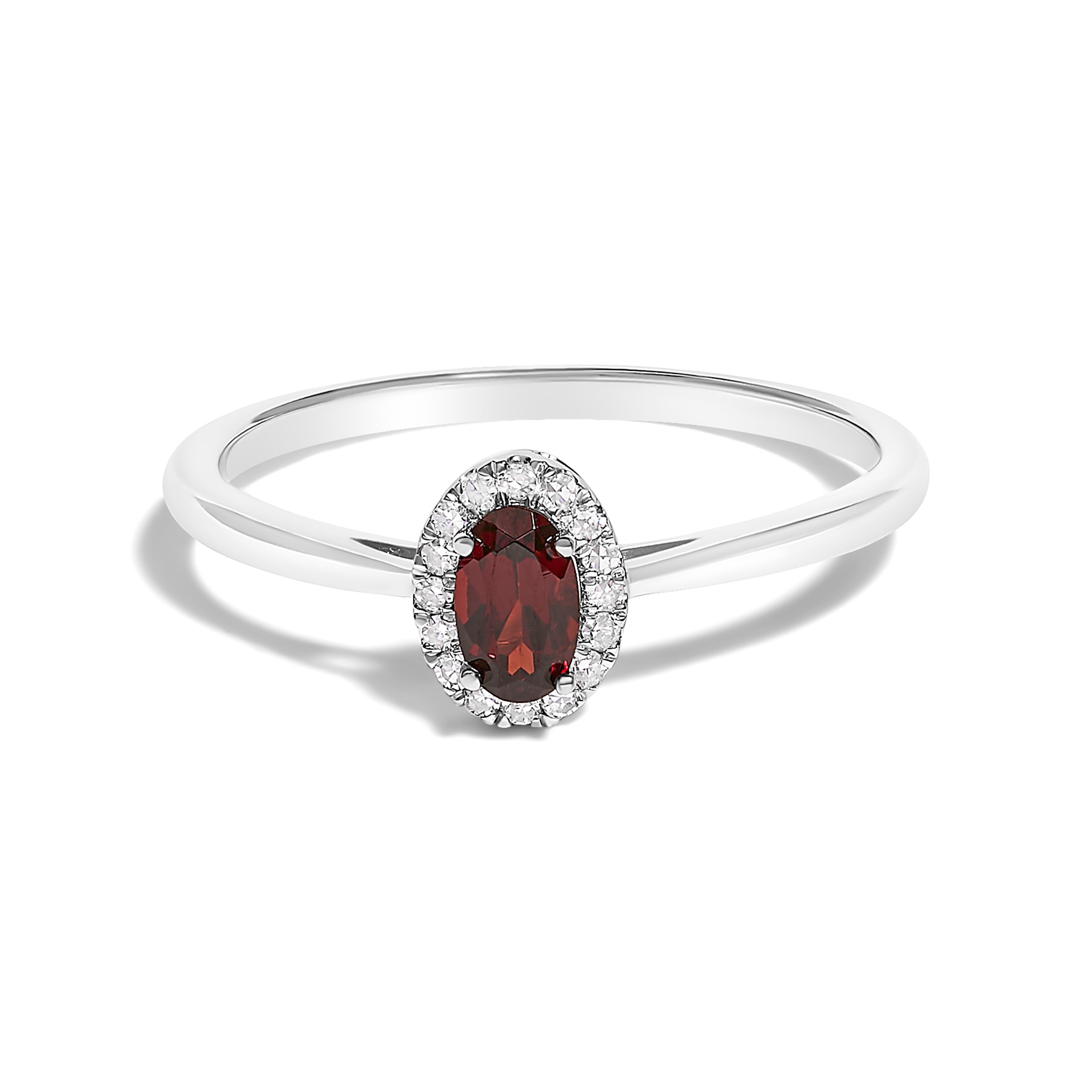 10K White Gold 5X3MM Oval Purple Amethyst and Diamond Accent Halo Ring (I-J Color, I1-I2 Clarity) - Ring Size 6.5 DestGlow