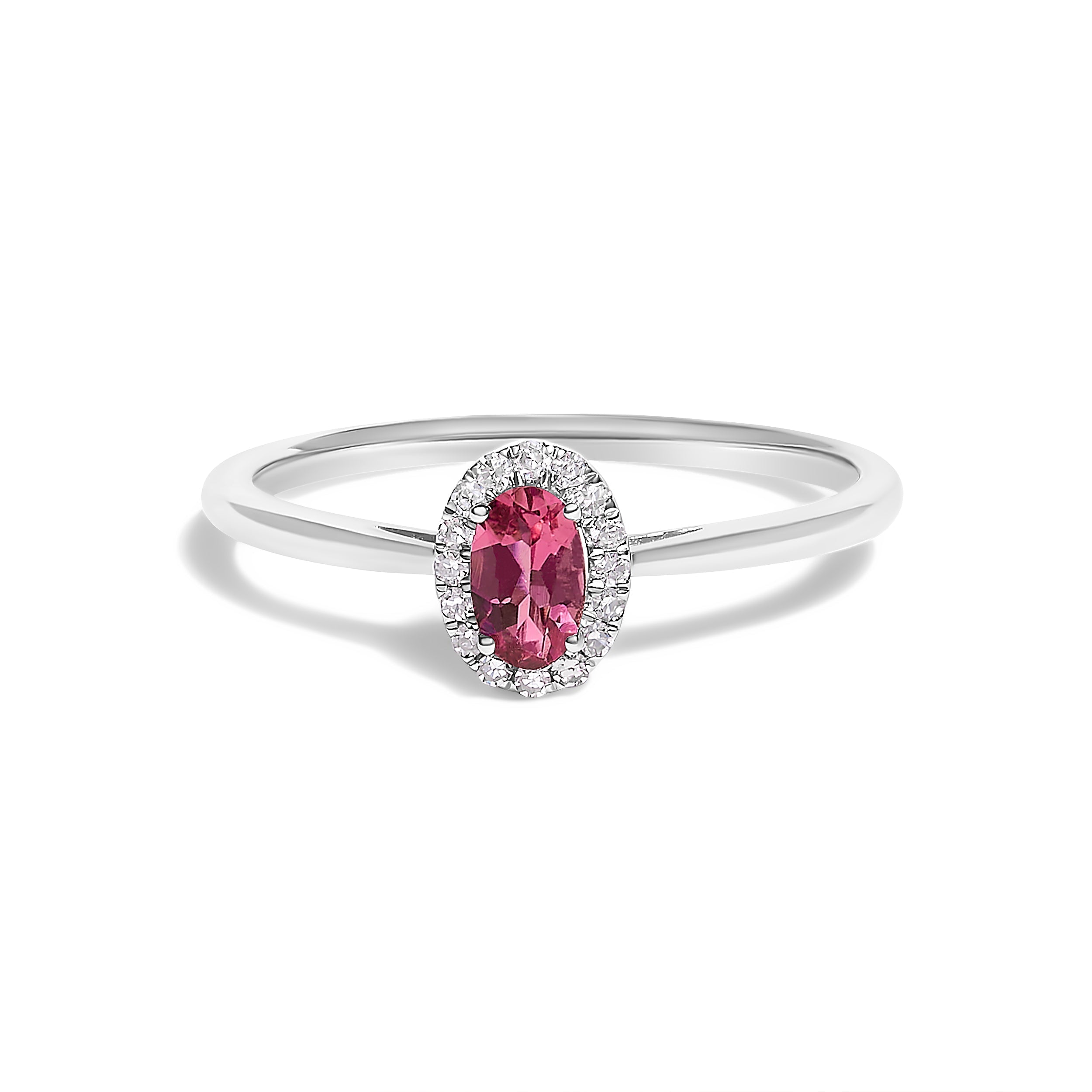 10K White Gold 5X3MM Oval Purple Amethyst and Diamond Accent Halo Ring (I-J Color, I1-I2 Clarity) - Ring Size 6.5 DestGlow
