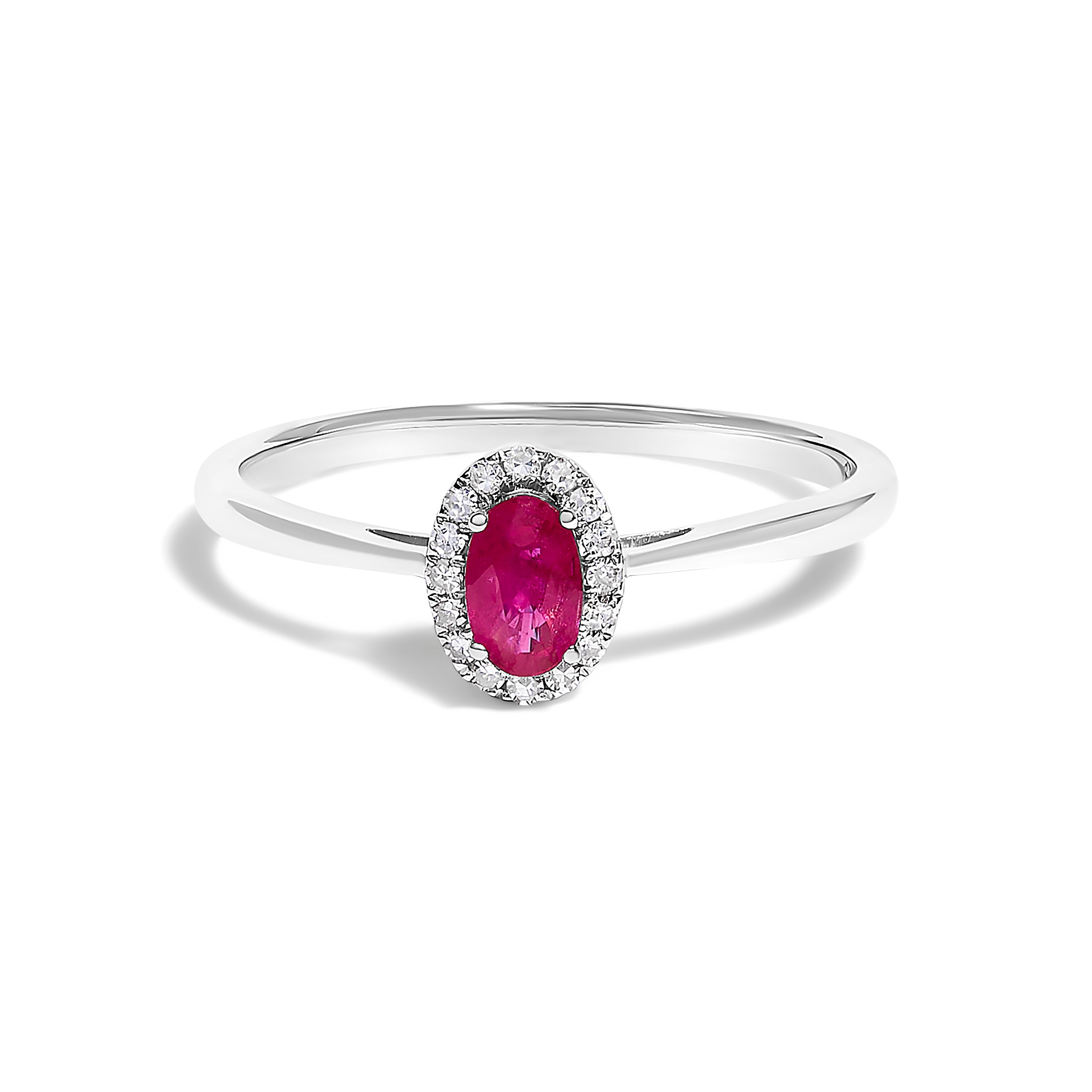 10K White Gold 5X3MM Oval Purple Amethyst and Diamond Accent Halo Ring (I-J Color, I1-I2 Clarity) - Ring Size 6.5 DestGlow