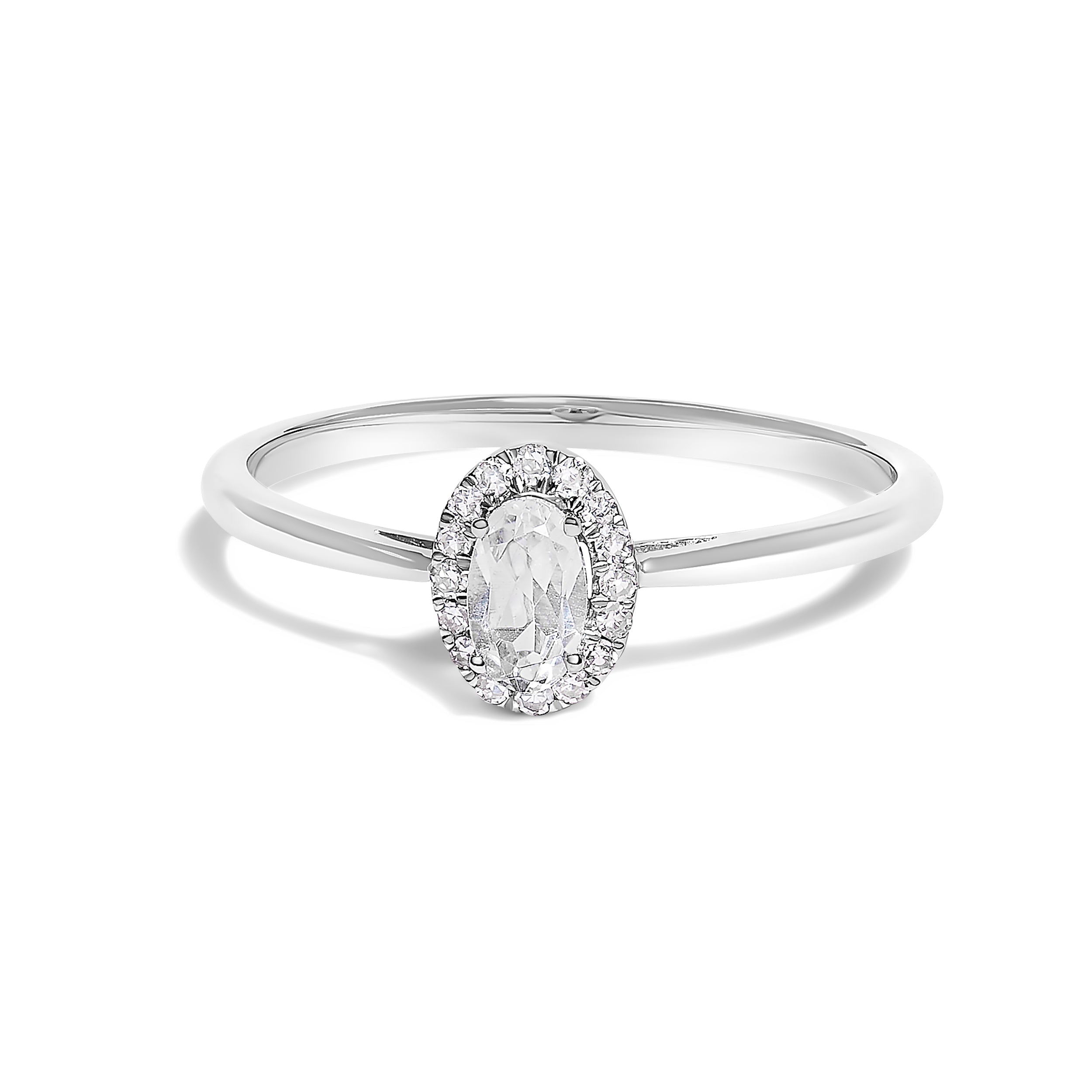 10K White Gold 5X3MM Oval Purple Amethyst and Diamond Accent Halo Ring (I-J Color, I1-I2 Clarity) - Ring Size 6.5 DestGlow