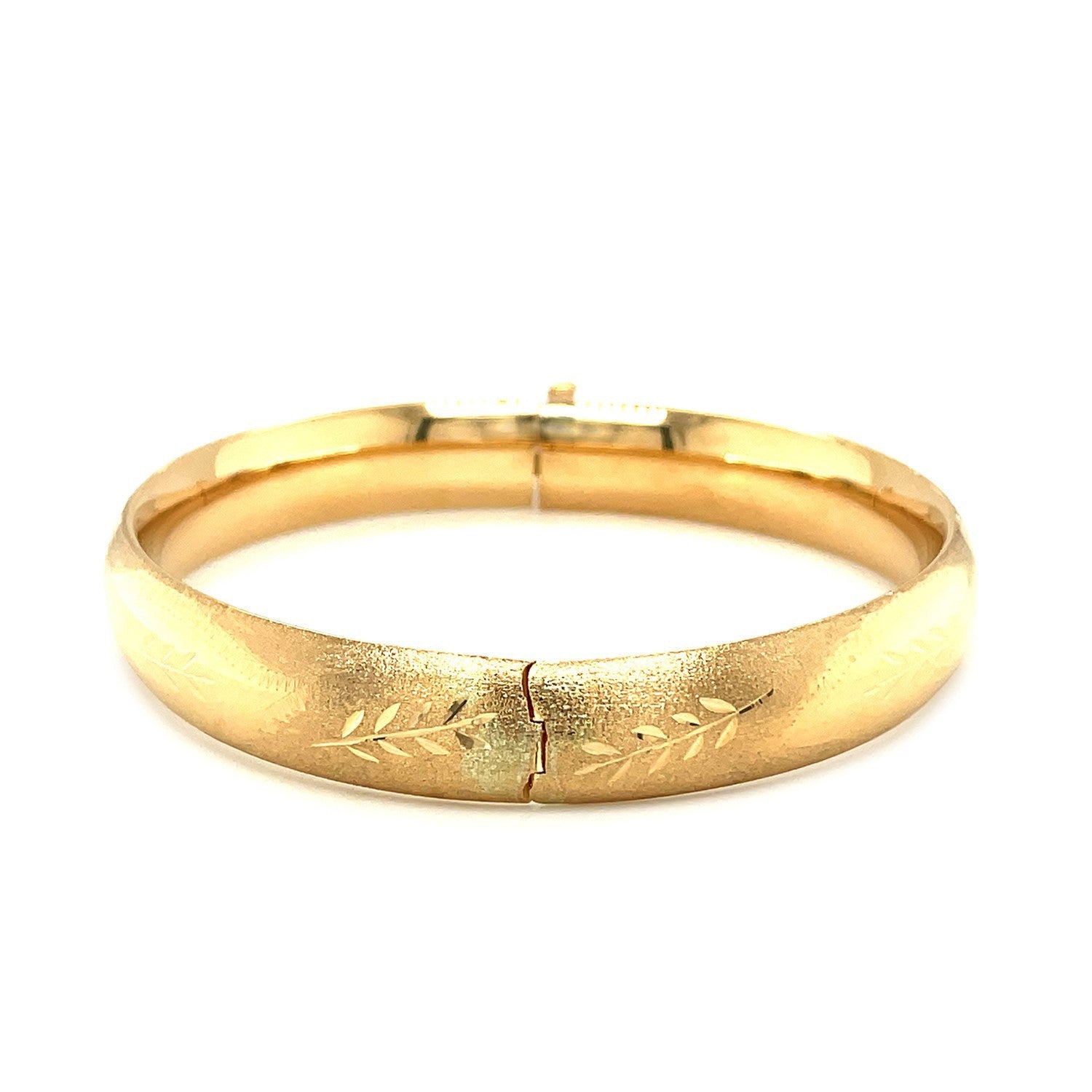Classic Floral Carved Bangle in 14k Yellow Gold (10.0mm) by Bids.com