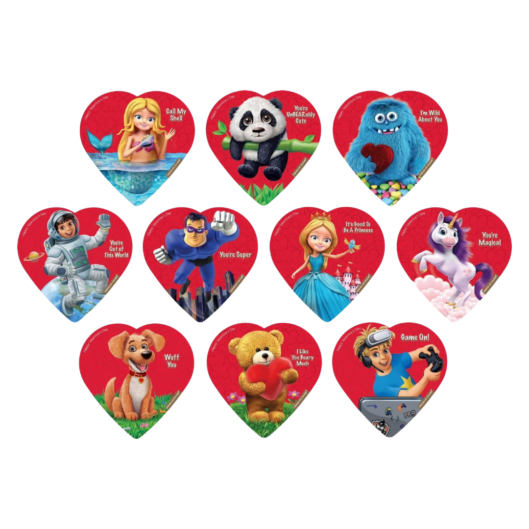Celebrate with Chocolate Comic Character Valentine Heart Box (2oz) by Farmacias Savia