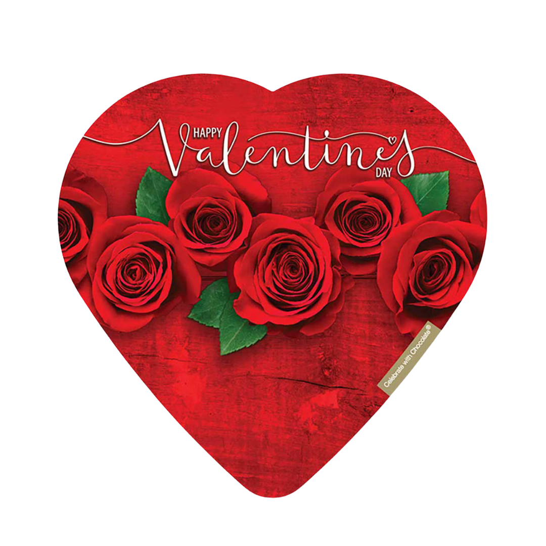 Celebrate with Chocolate Red Roses Woodgrain Valentine Heart Box (6oz) by Farmacias Savia