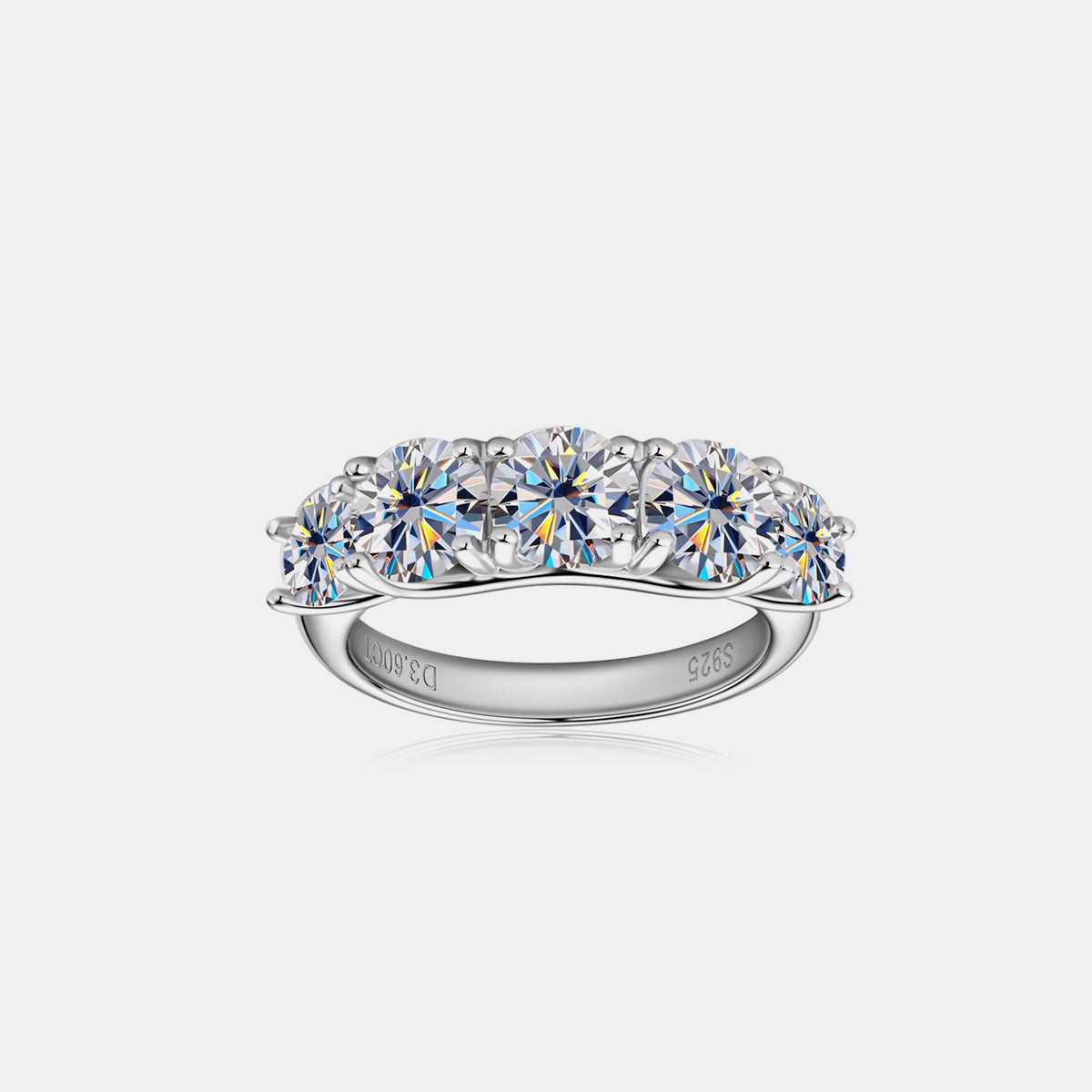 3.6 Carat 5 Stone Brilliant Round Cut Sparkala™ Pure Sterling Silver 5 Stone Ring by Sparkala