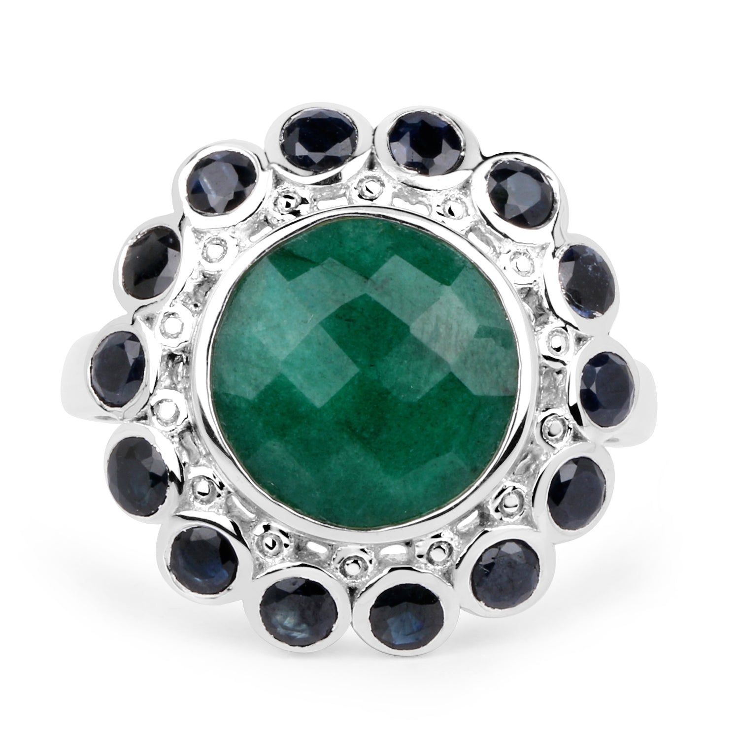 6.88 Carat Dyed Emerald & Blue Sapphire .925 Sterling Silver Ring by Bids.com