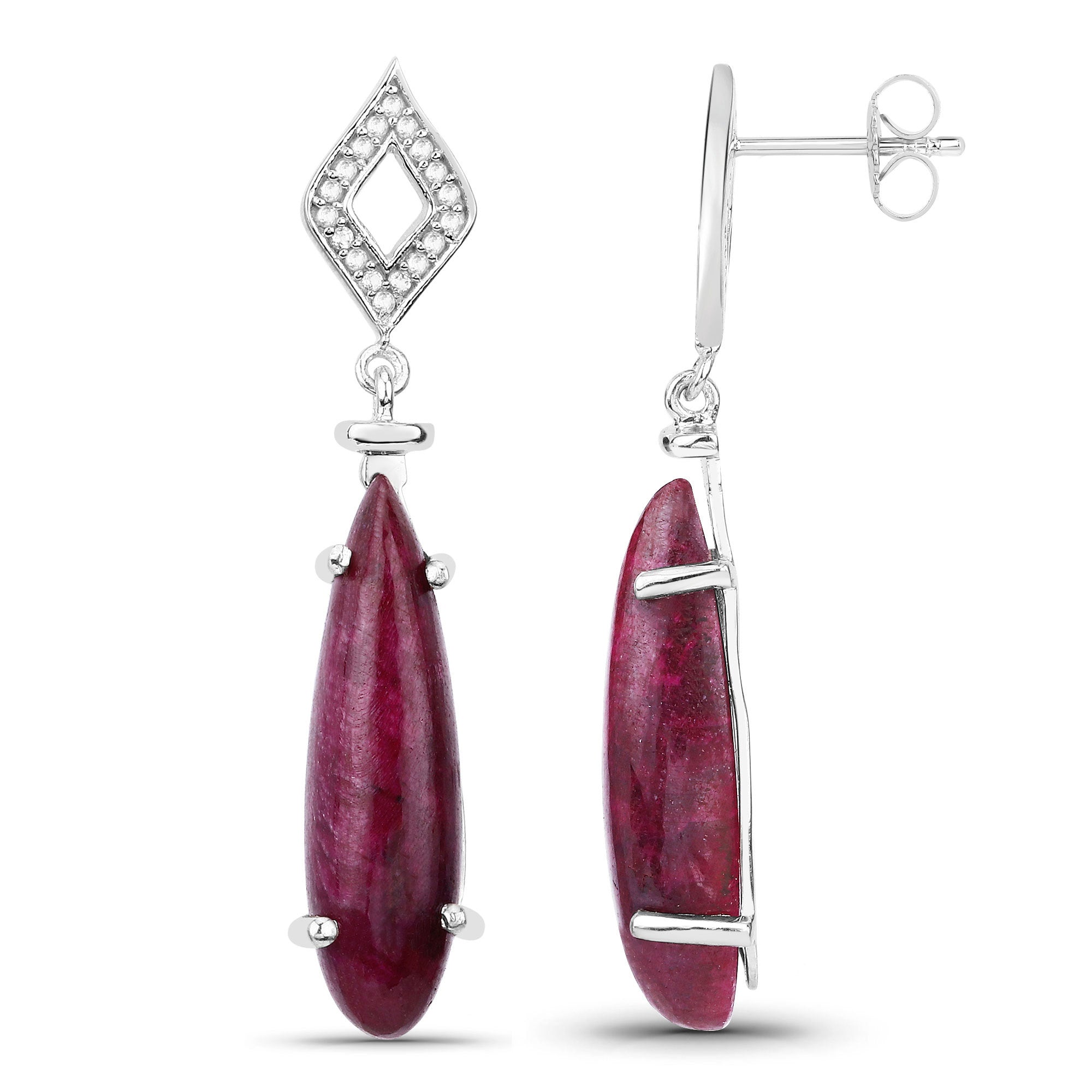 23.25 Carat Dyed Ruby and White Topaz .925 Sterling Silver Earrings by Bids.com