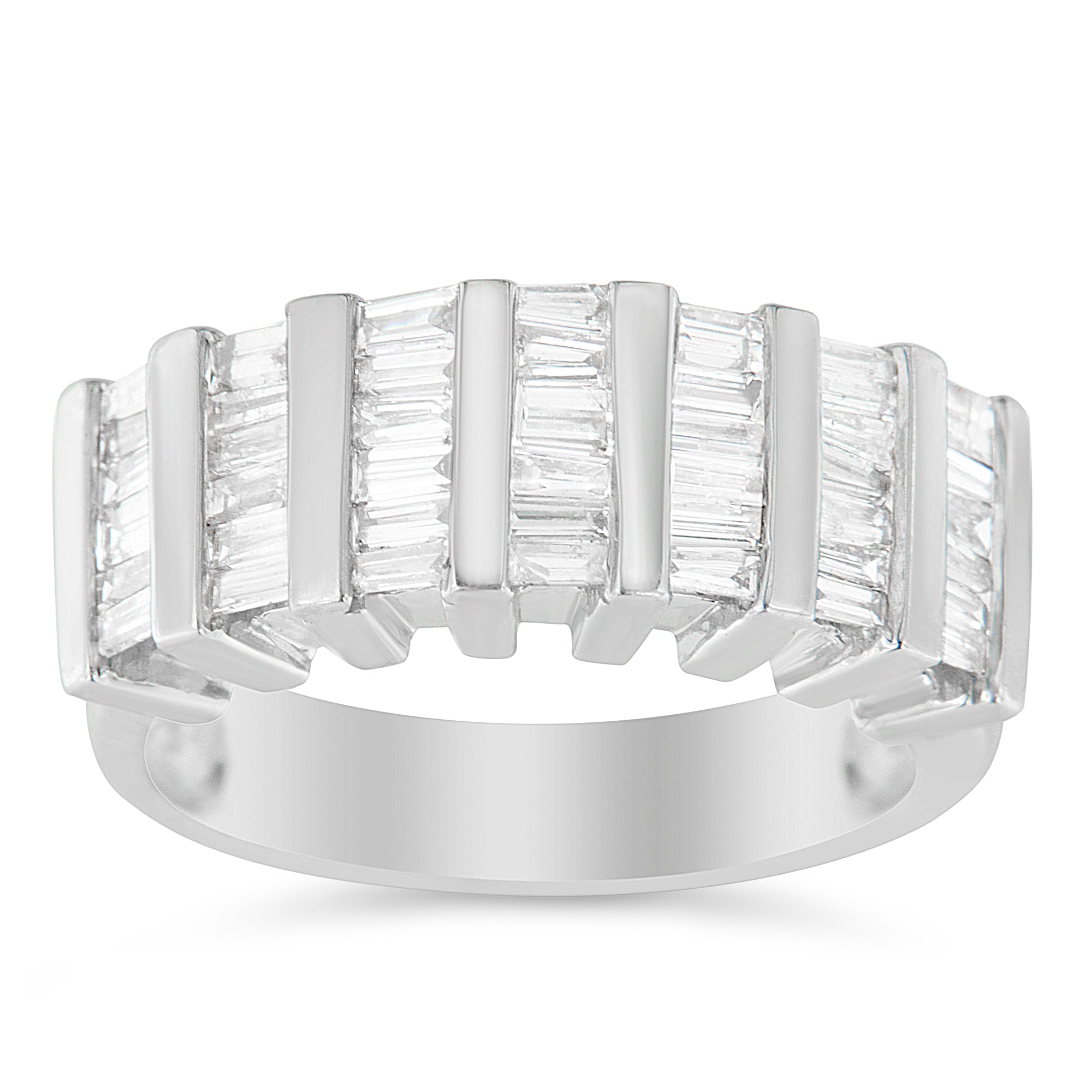 .925 Sterling Silver 1.0 Cttw Baguette Cut Diamond Vertical Channel Fluted Multi-Row Unisex Fashion Wedding Ring (H-I Color, I1-I2 Clarity) - Size 6-3/4 by Bids.com