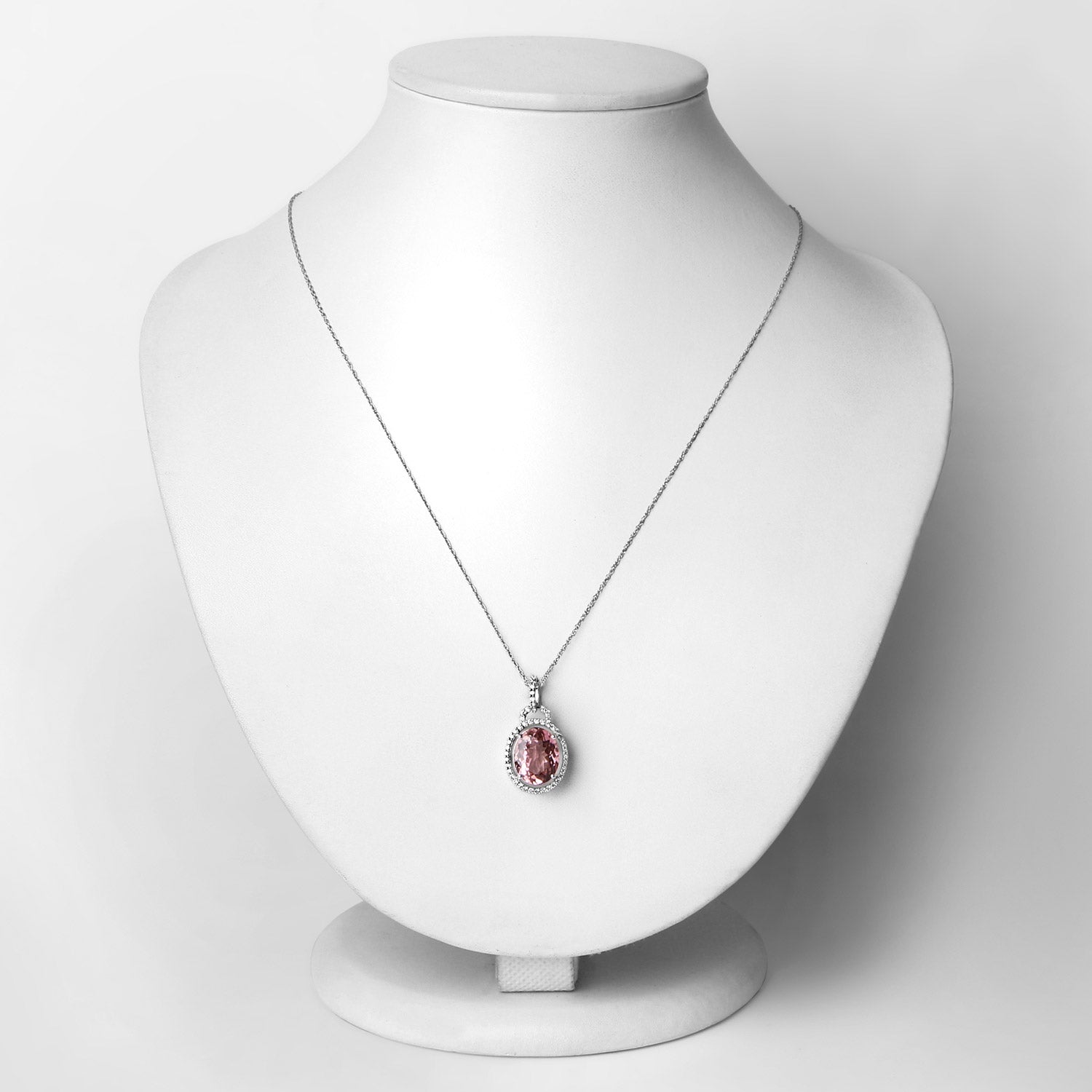 3.90 Carat Genuine Pink Tourmaline and White Diamond 14K White Gold Pendant by Bids.com