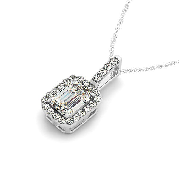 Halo Pendant With Emerald Center Diamond in 14k White Gold (1 1/5 cttw) by Bids.com