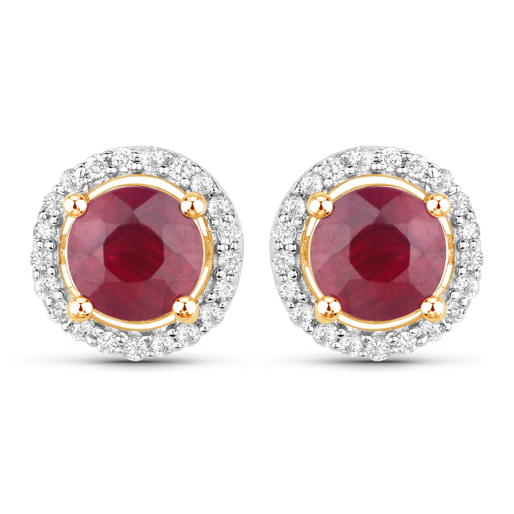 1.22 Carat Genuine Ruby and White Diamond 14K Yellow Gold Earrings by Bids.com