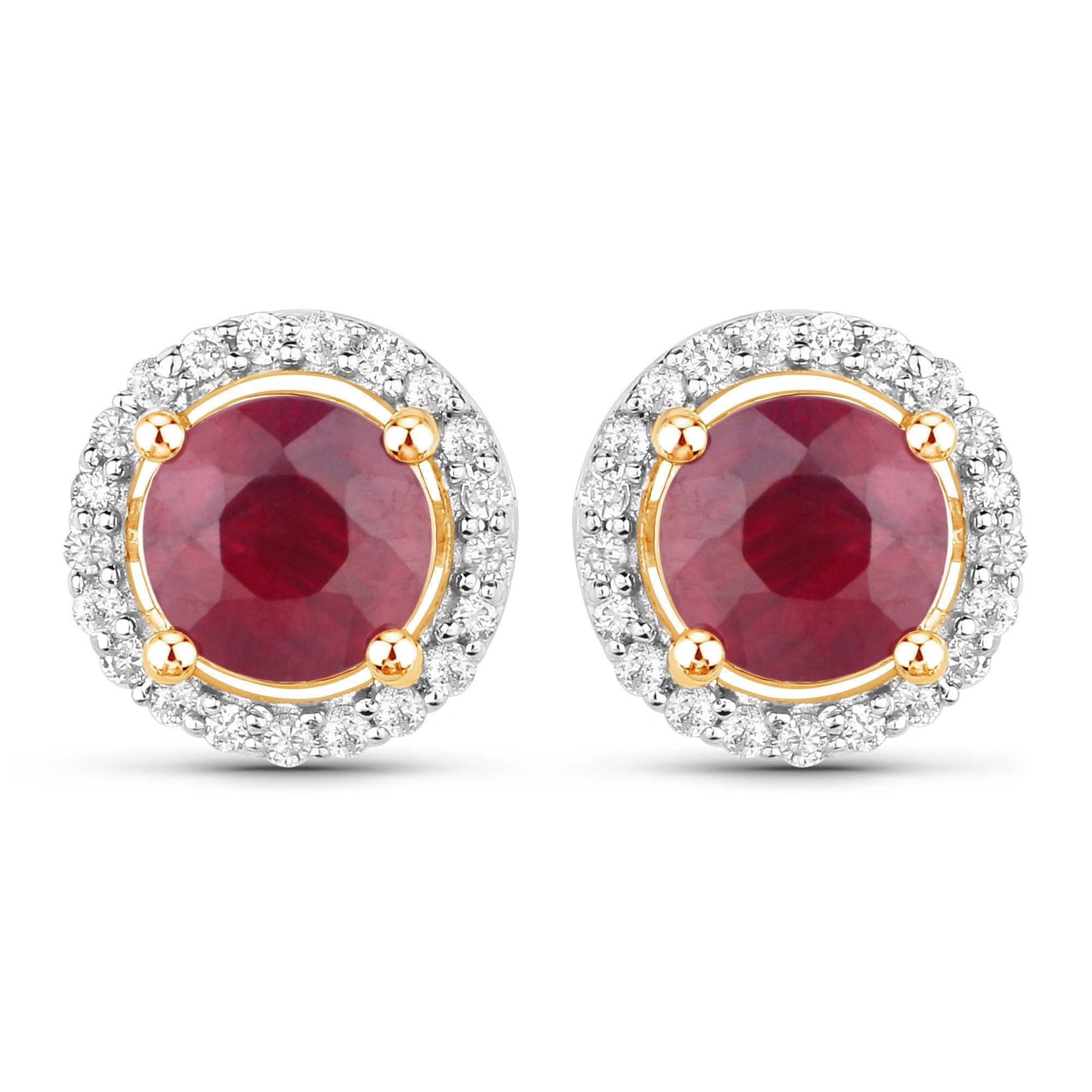 1.22 Carat Genuine Ruby and White Diamond 14K Yellow Gold Earrings
