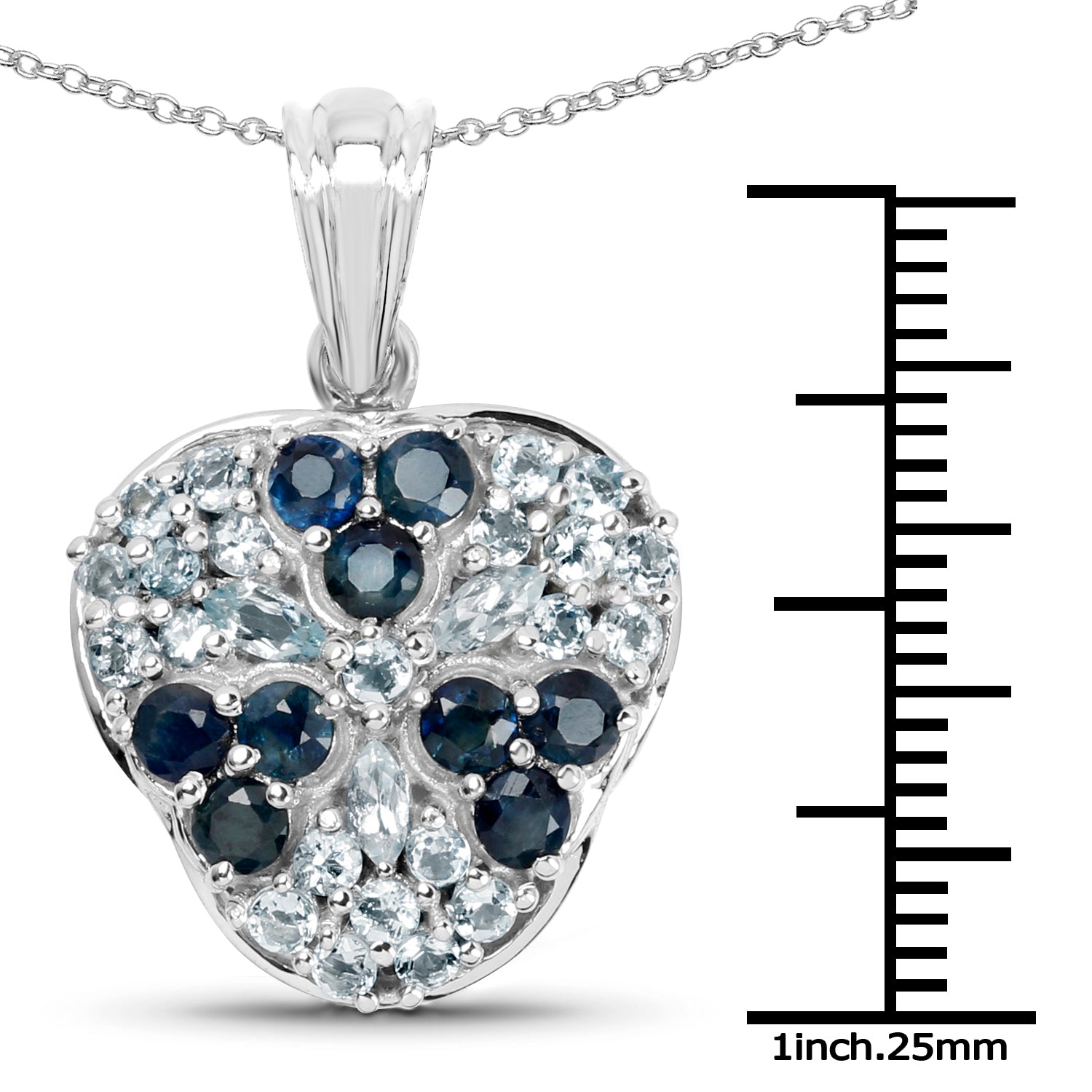 2.73 Carat Genuine Blue Sapphire and Aquamarine .925 Sterling Silver Pendant by Bids.com