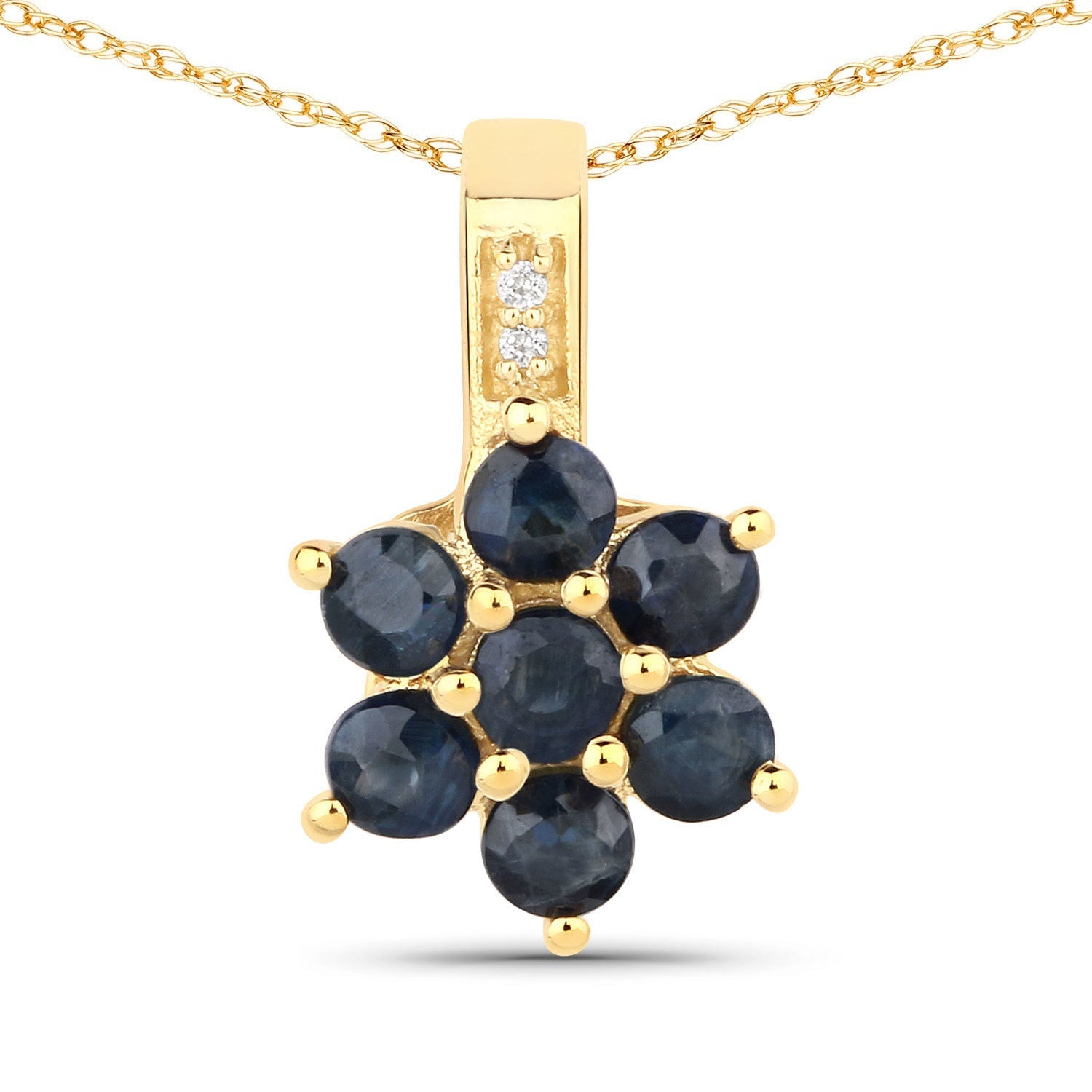 0.43 Carat Genuine Blue Sapphire and White Diamond 10K Yellow Gold Pendant DestGlow