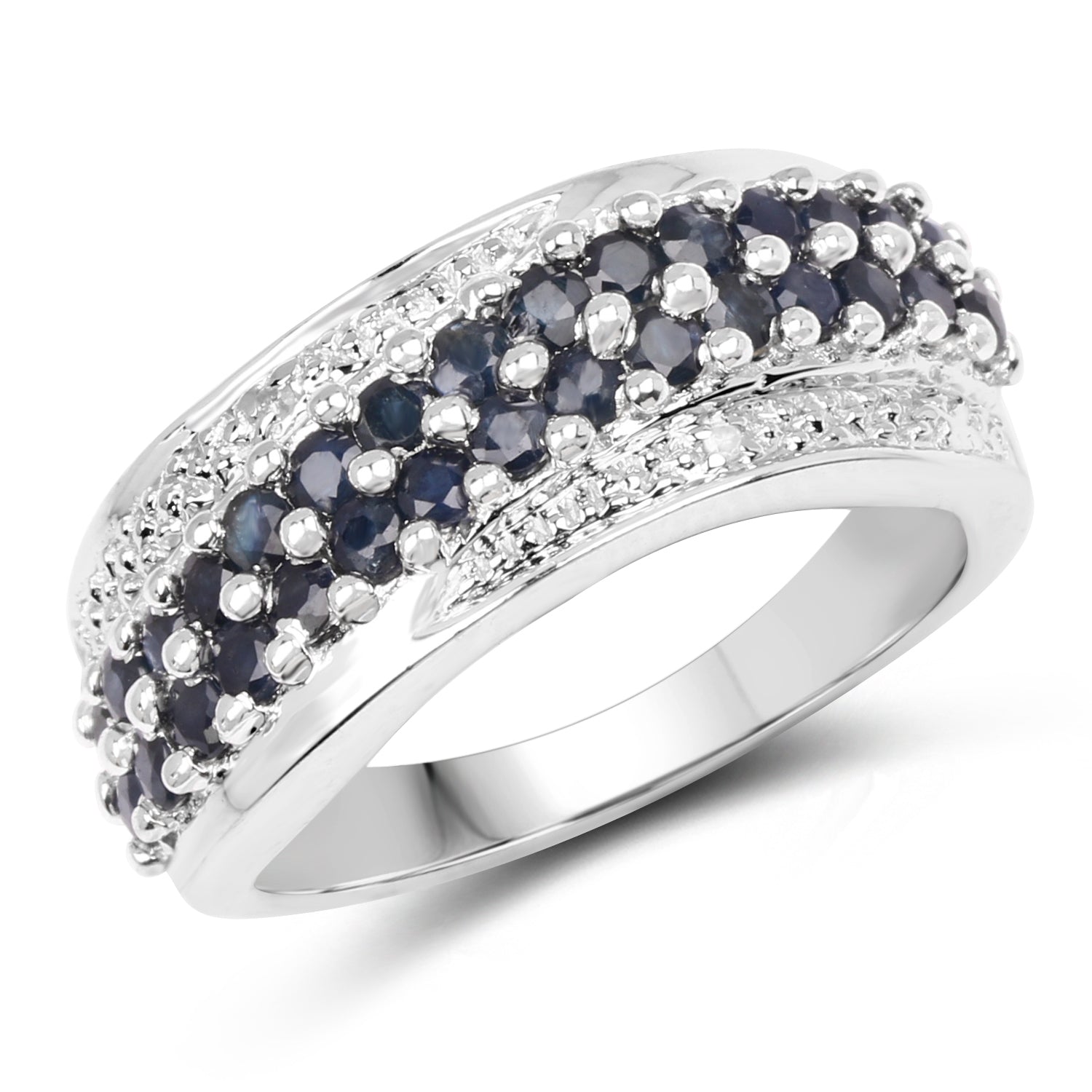 1.21 Carat Genuine Blue Sapphire and White Diamond .925 Sterling Silver Ring DestGlow