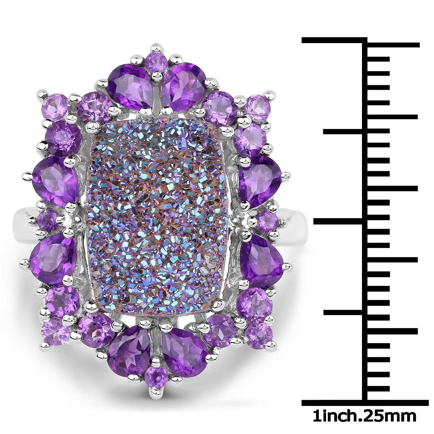 5.97 Carat Genuine Drusy Quartz and Amethyst .925 Sterling Silver Ring by Bids.com
