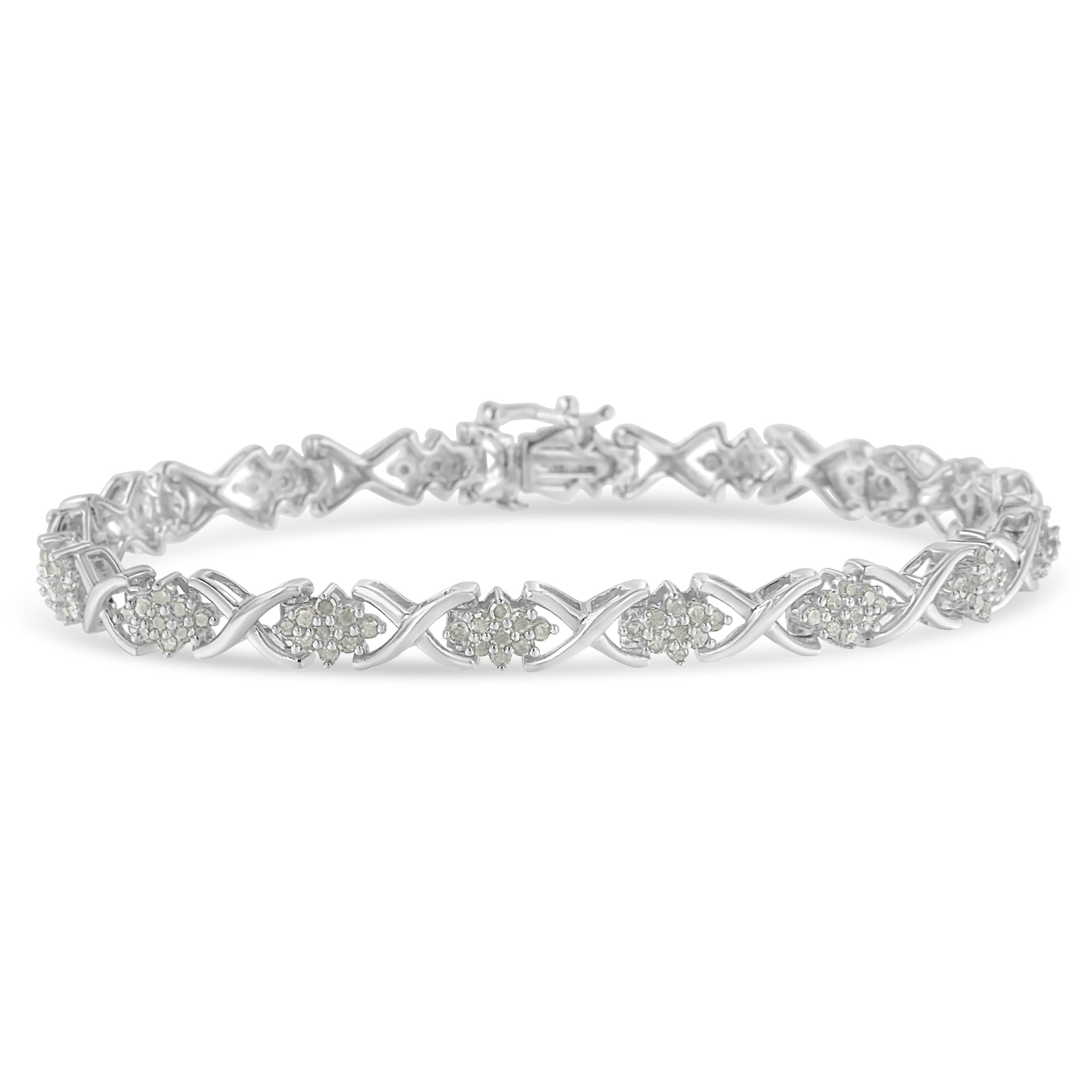 .925 Sterling Silver 1-1/2 Cttw Diamond Cluster X Link 7" Tennis Bracelet (I-J color, I3 clarity) by Bids.com