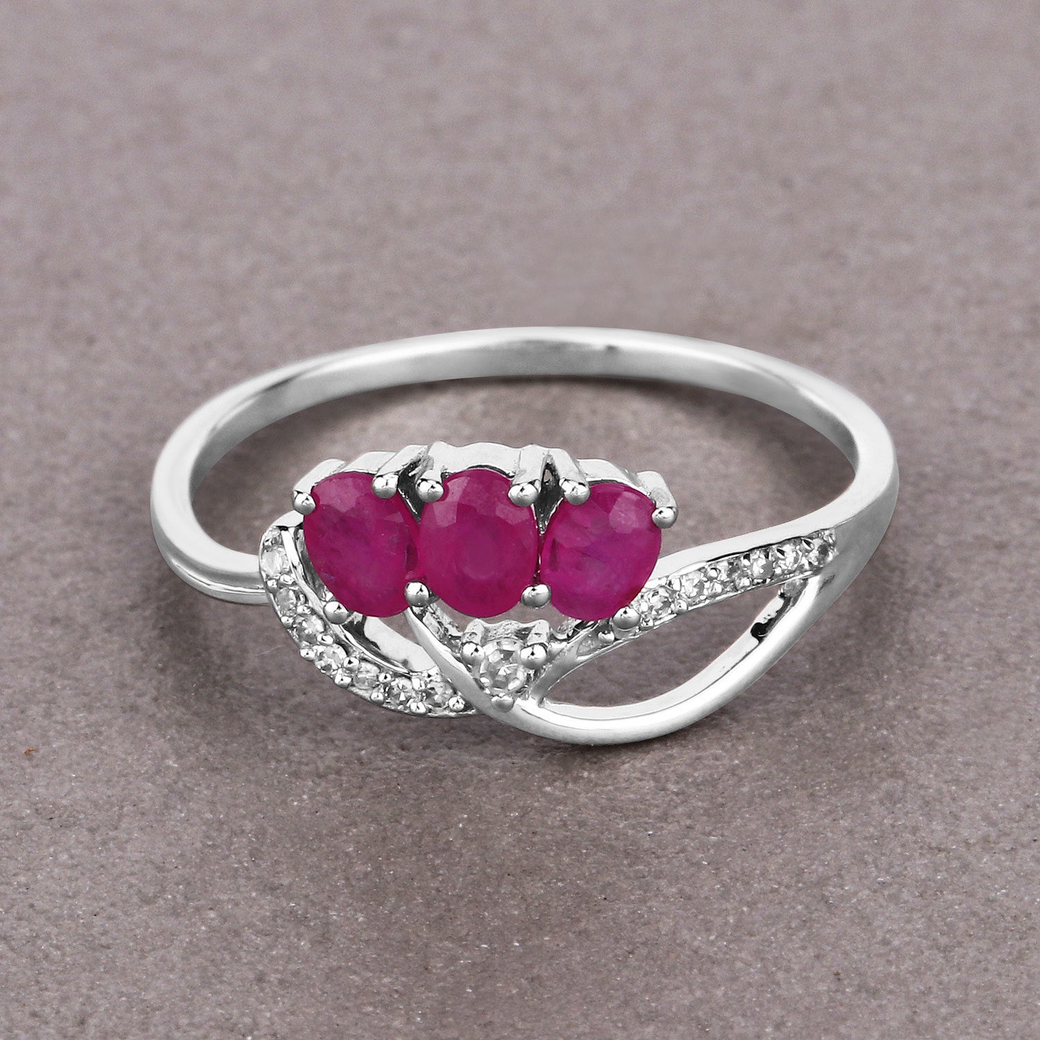 0.71 Carat Genuine Ruby and White Diamond 14K White Gold Ring by Bids.com