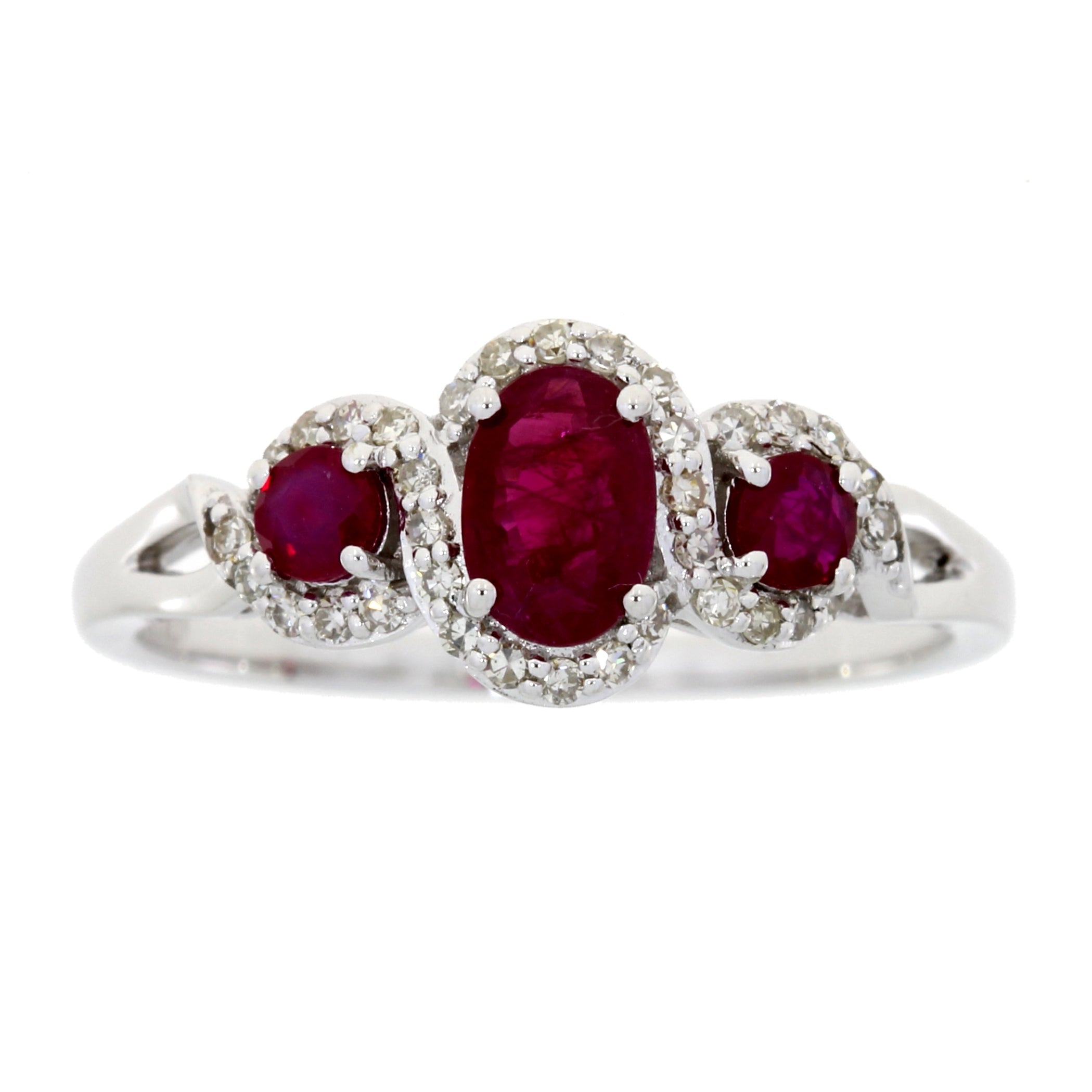 1.04ct Ruby Diamond 3 Stone Ring 14KT White Gold