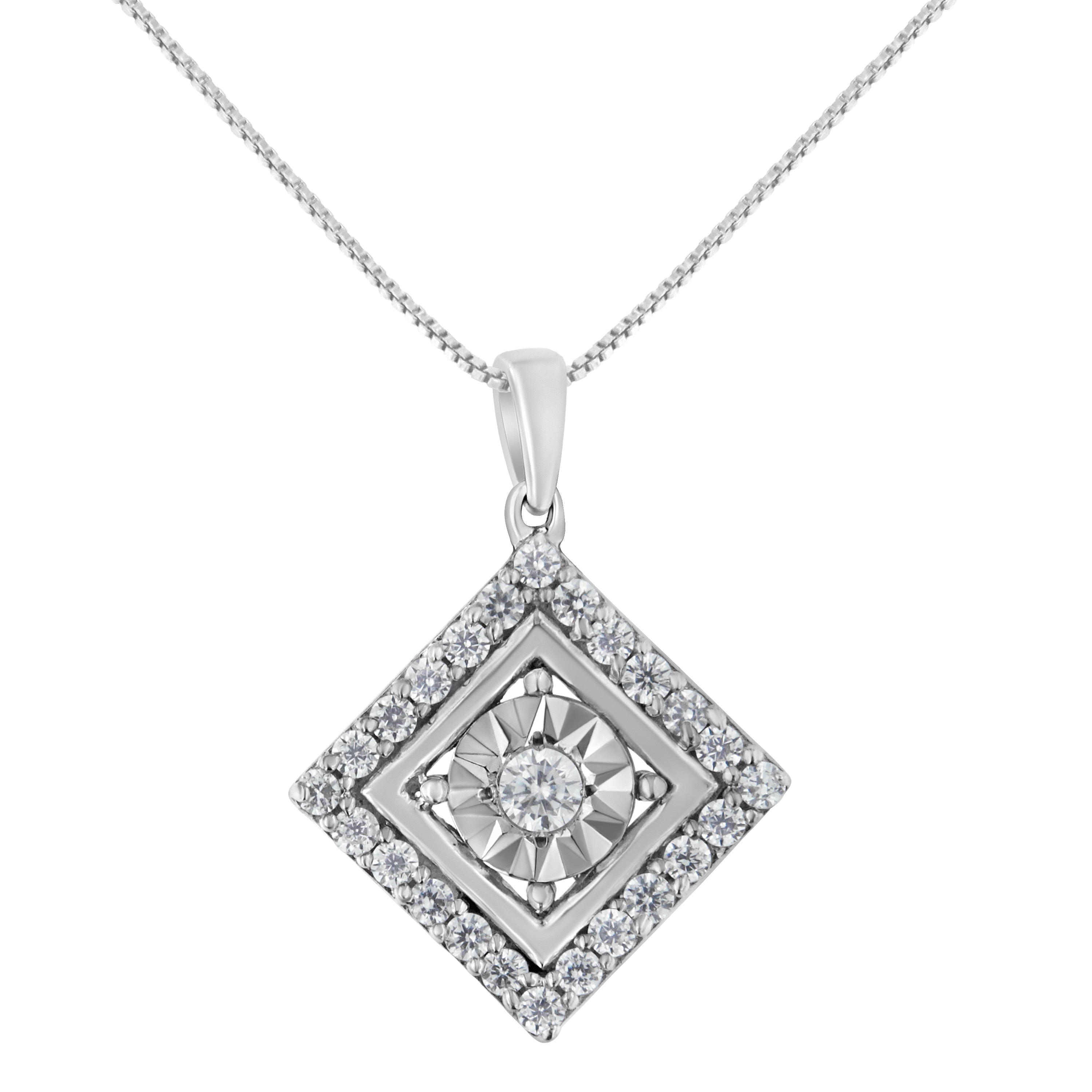 10KT White Gold 1/2 cttw Diamond Square Pendant Necklace (I-J Color, I2-I3 Clarity) by Bids.com