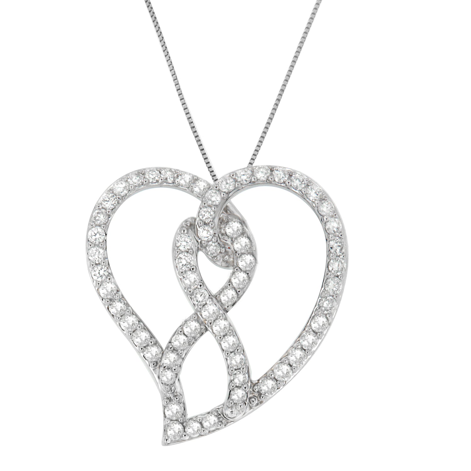 14K White Gold 1.0 Cttw White Diamond Awareness Ribbon & Open Heart 18" Pendant Necklace (H-I Color, I1-I2 Clarity) - White Diamond Ribbon by Bids.com