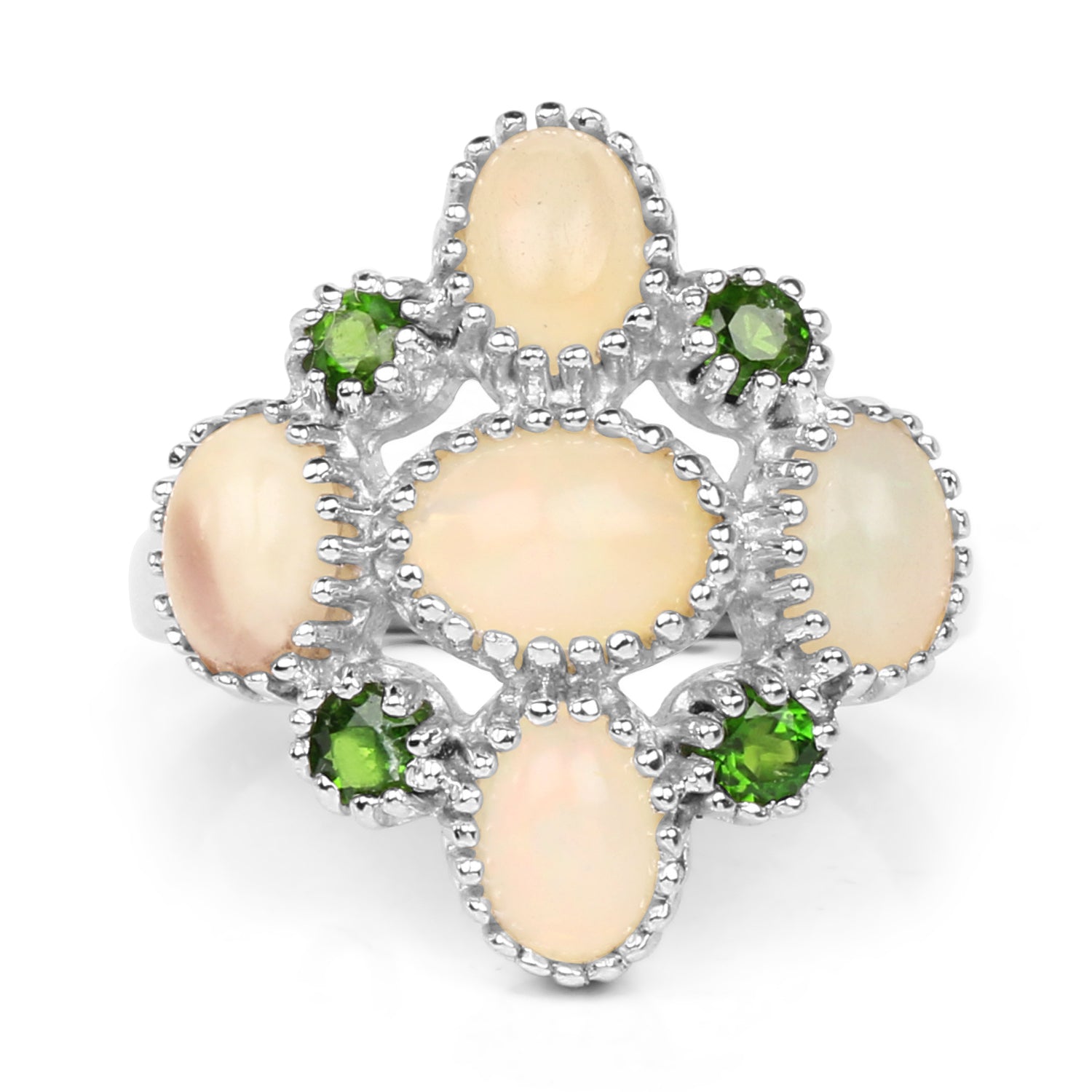 1.90 Carat Genuine Ethiopian Opal and Chrome Diopside .925 Sterling Silver Ring DestGlow