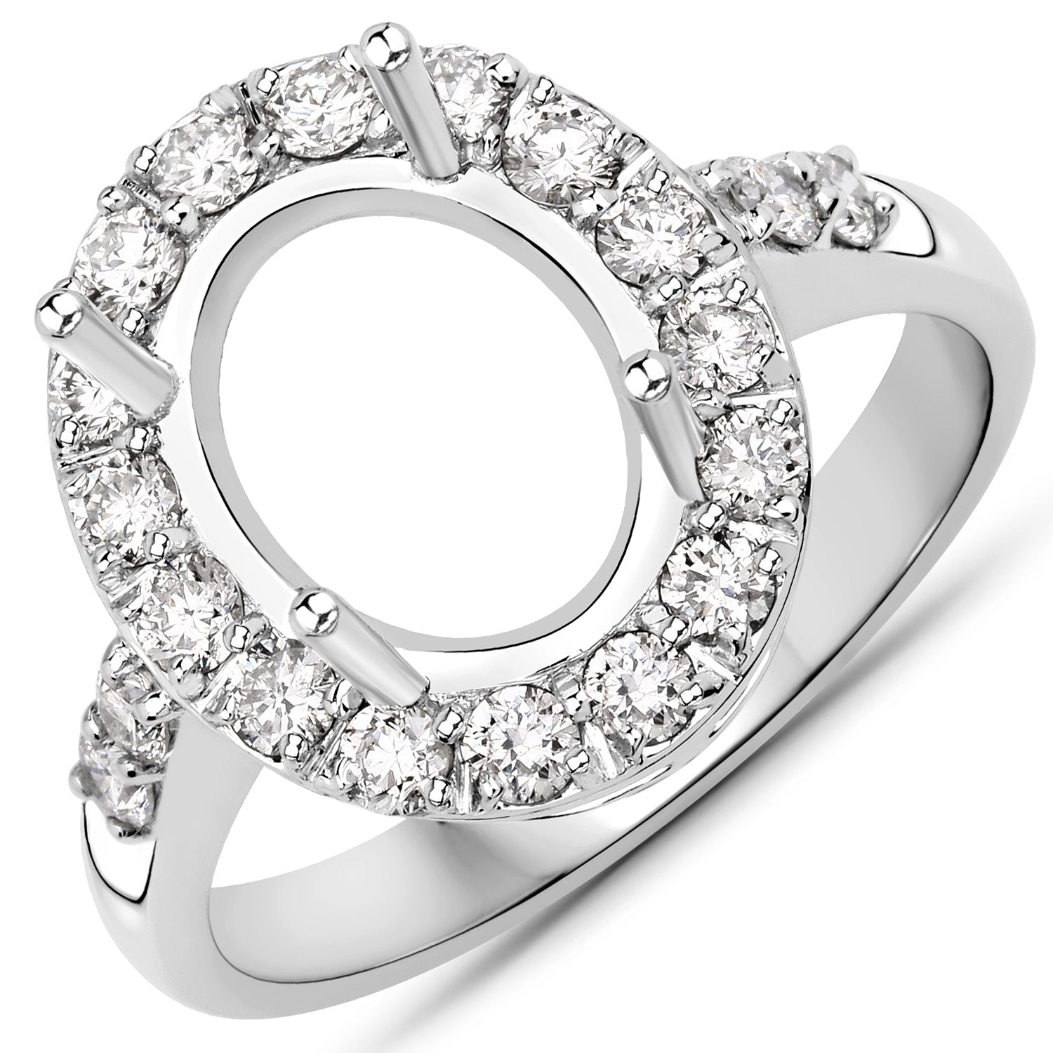 0.60 Carat Genuine White Diamond 14K White Gold Semi Mount Ring - holds 10x8mm Oval Gemstone by Bids.com