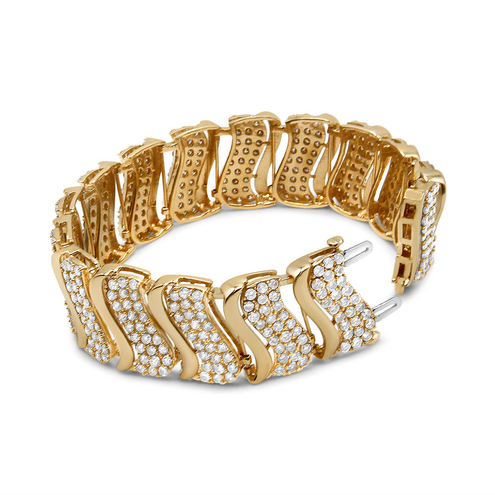 14K Yellow Gold 15.0 Cttw Diamond Chevron Wave 7.25" Inch Link Bracelet (J-K Color, I1-I2 Clarity) DestGlow