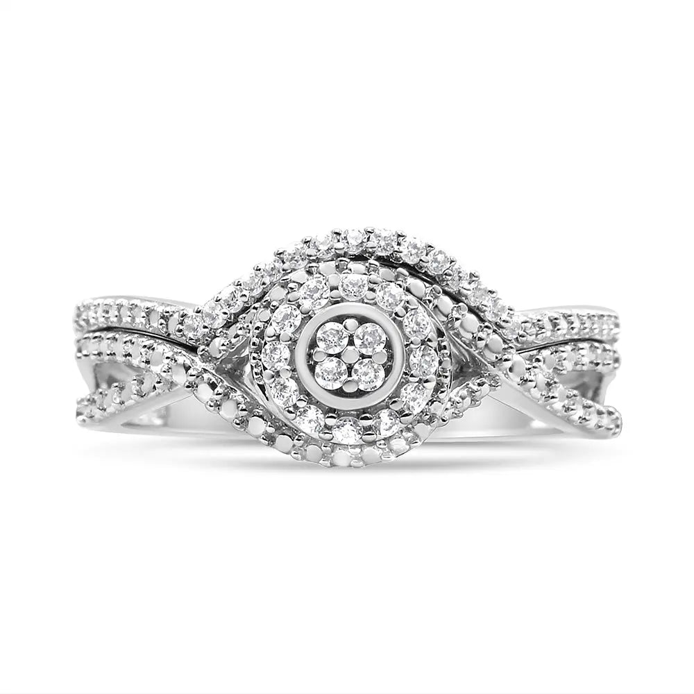 .925 Sterling Silver 1/6 Cttw Diamond Composite Halo and Split Shank Bridal Set Ring and Band (I-J Color, I3 Clarity) - Size 7