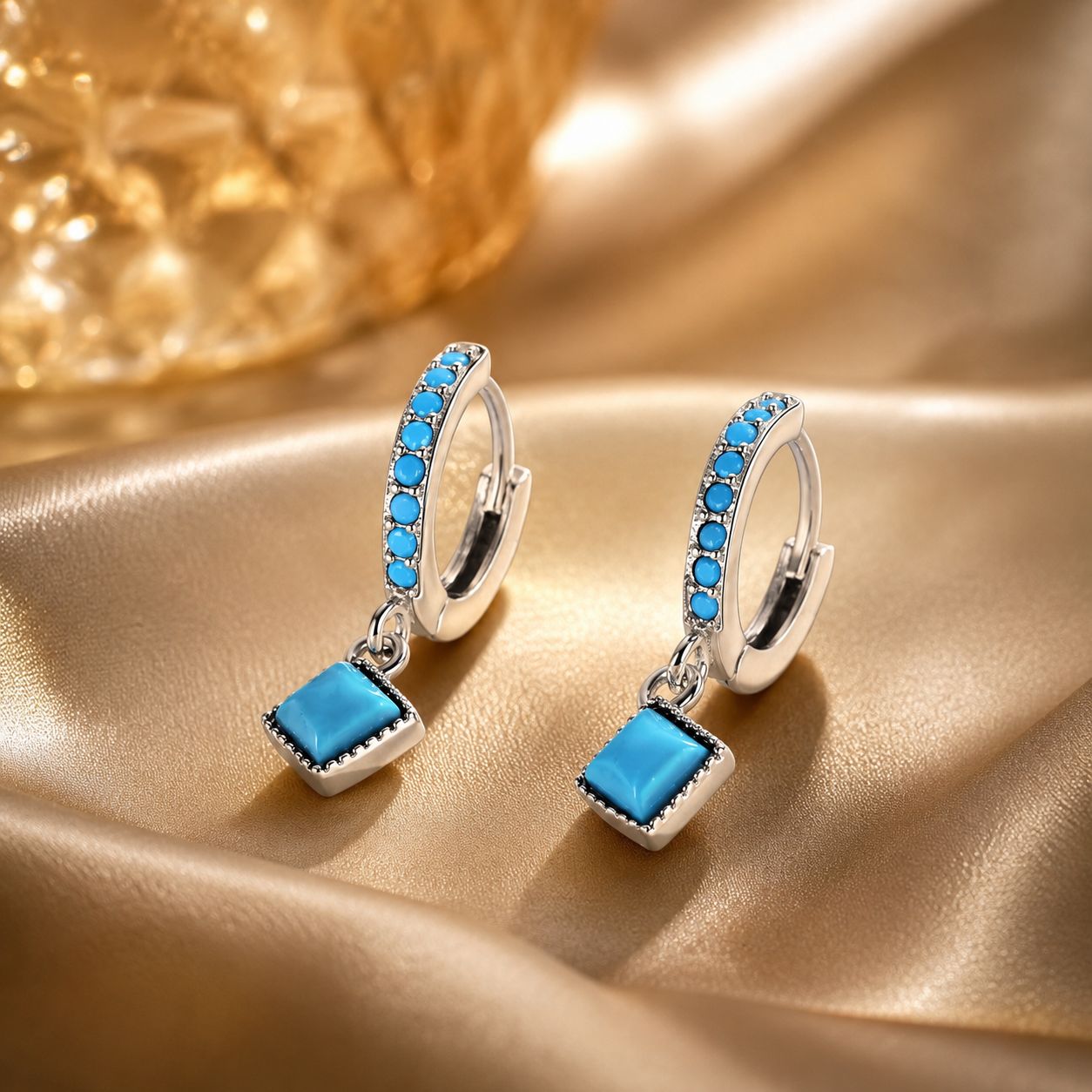 S925 Sterling Silver Turquoise Earrings - 2.1*0.7cm for Women DestGlow