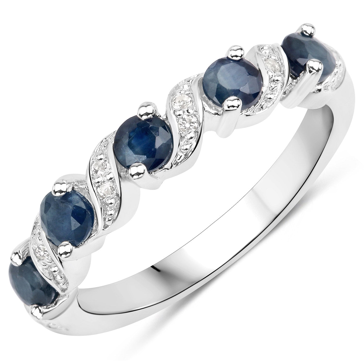 0.64 Carat Genuine Blue Sapphire and White Topaz .925 Sterling Silver Ring DestGlow