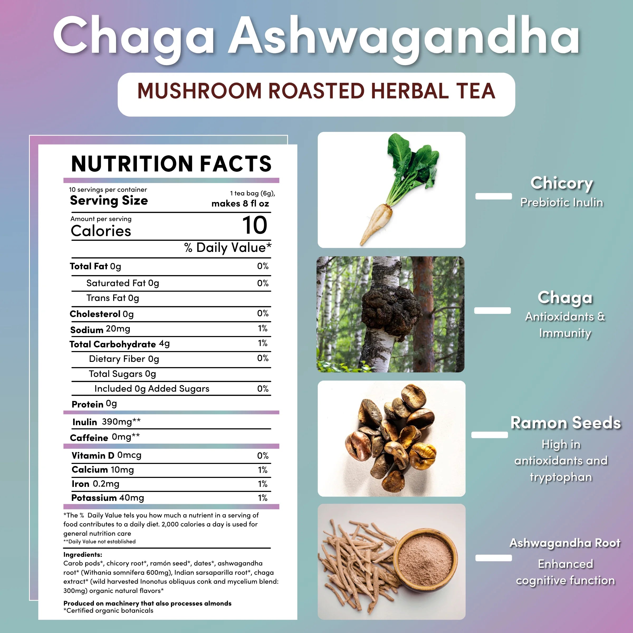 Chaga Ashwagandha Butterscotch Cream Mushroom Herbal Tea DestGlow