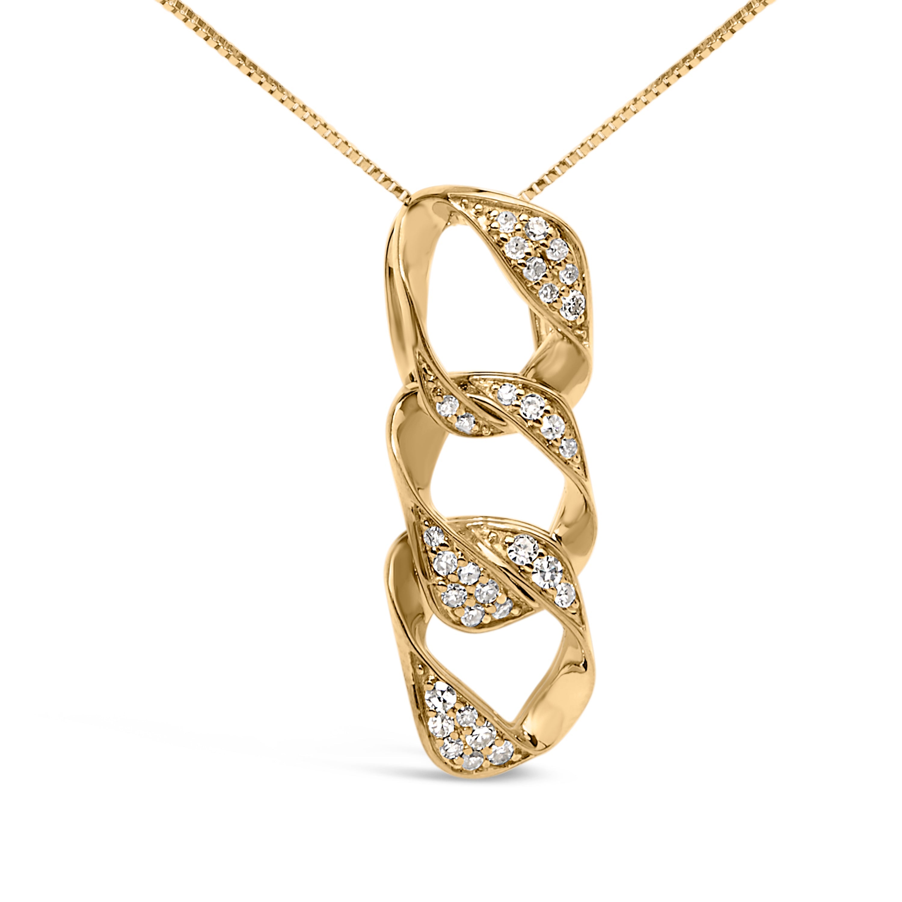 14K Yellow Gold Plated .925 Sterling Silver 1/6 Cttw Diamond Interlocking Triple Asymmetric Circle Hoop 18" Pendant Necklace (H-I Color, I1-I2 Clarity) by Bids.com