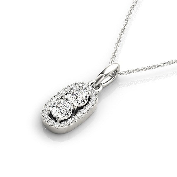 Outer Oval Shaped Two Stone Diamond Pendant in 14k White Gold (5/8 cttw) by Bids.com