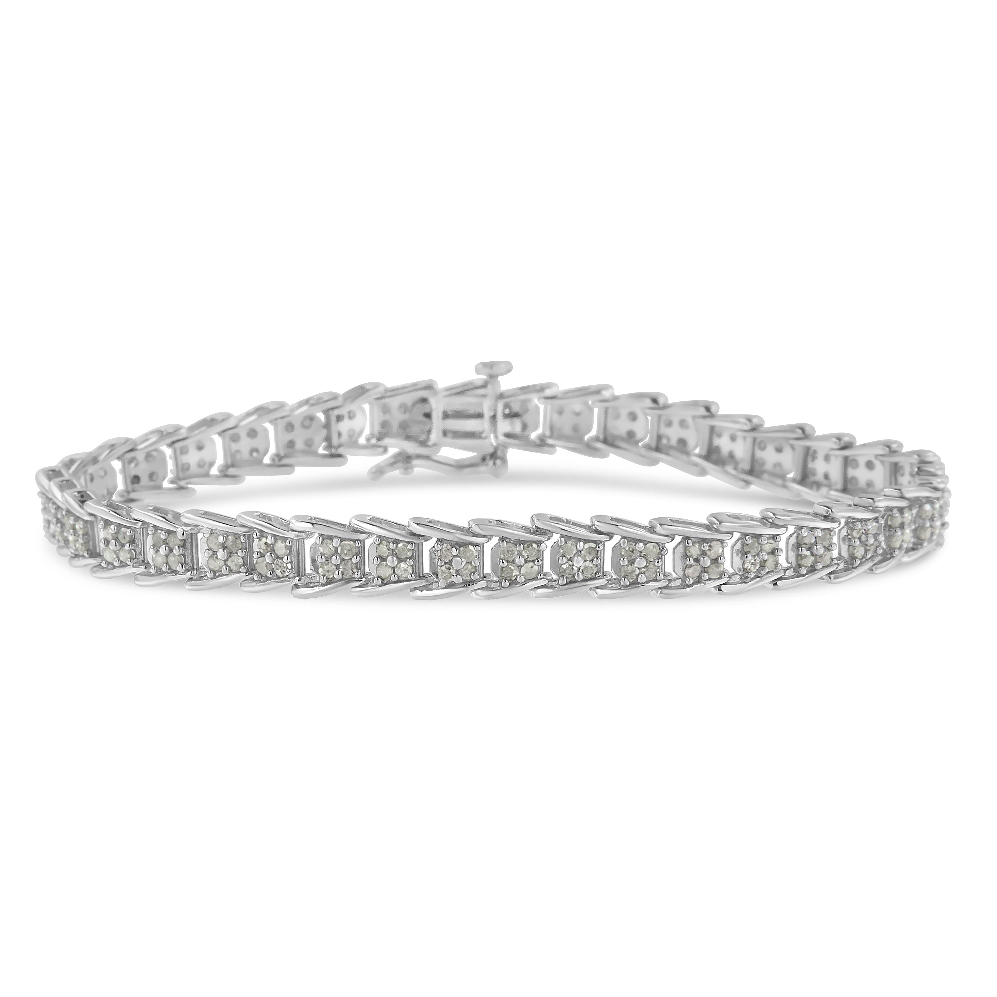 10k White Gold 2 cttw Diamond Fan-Shaped Link Tennis Bracelet (I-J Clarity, I3 Color) - Size 7.25" by Bids.com