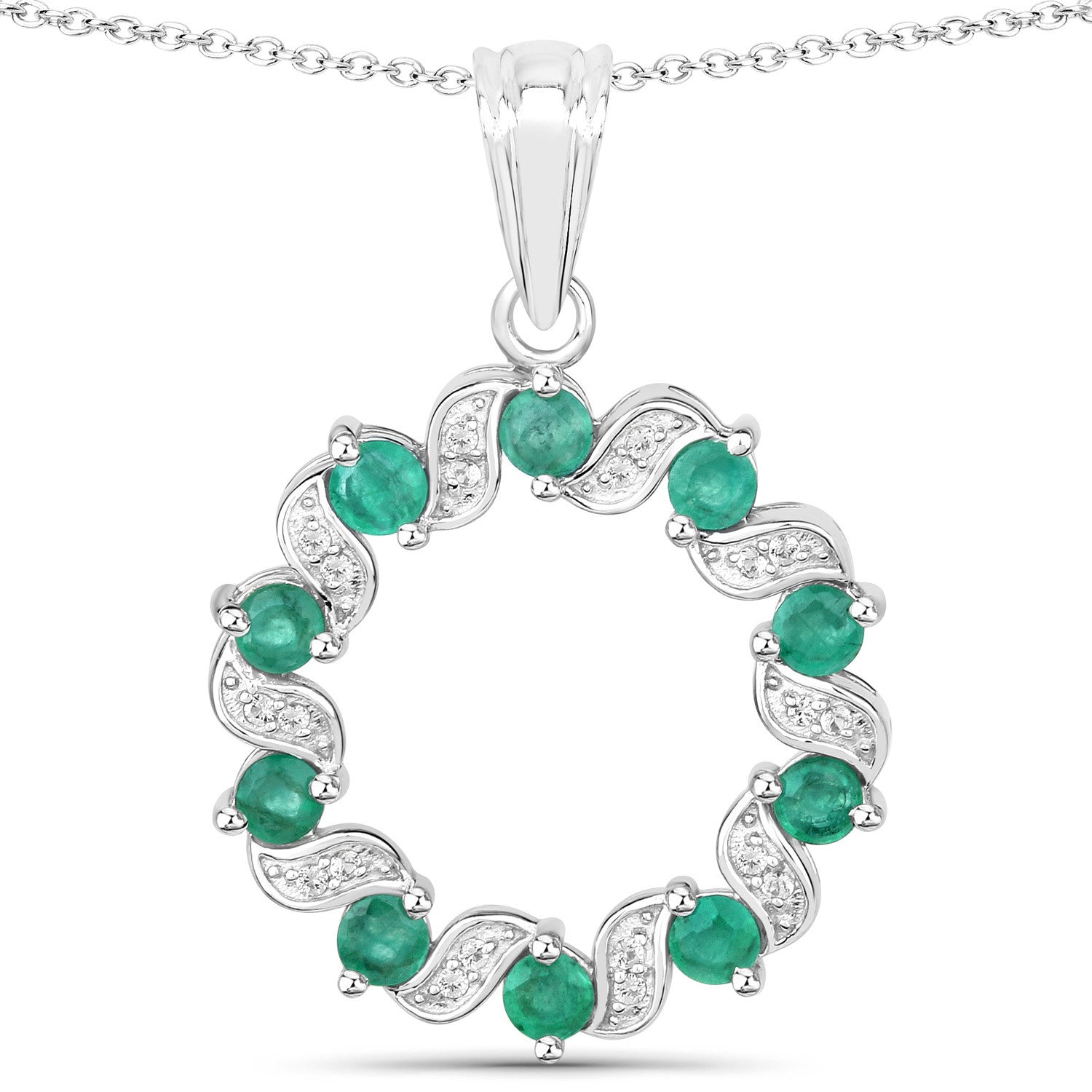 1.10 Carat Genuine Emerald and White Topaz .925 Sterling Silver Pendant DestGlow