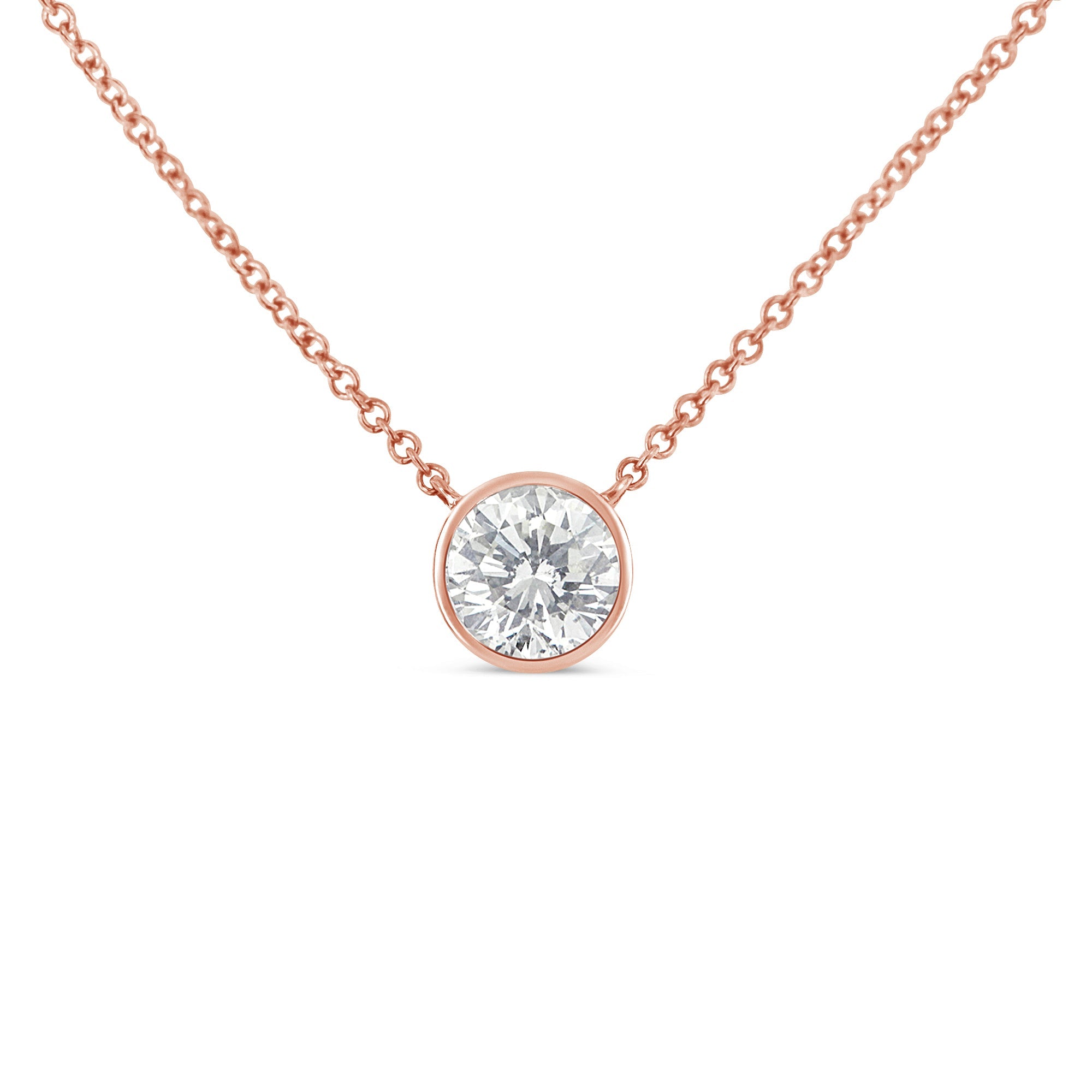 10K White Gold 1/10 Carat Round Brilliant-Cut Diamond Modern Bezel-Set Solitaire 16"-18" Pendant Necklace (H-I Color, SI2-I1 Clarity) by Bids.com