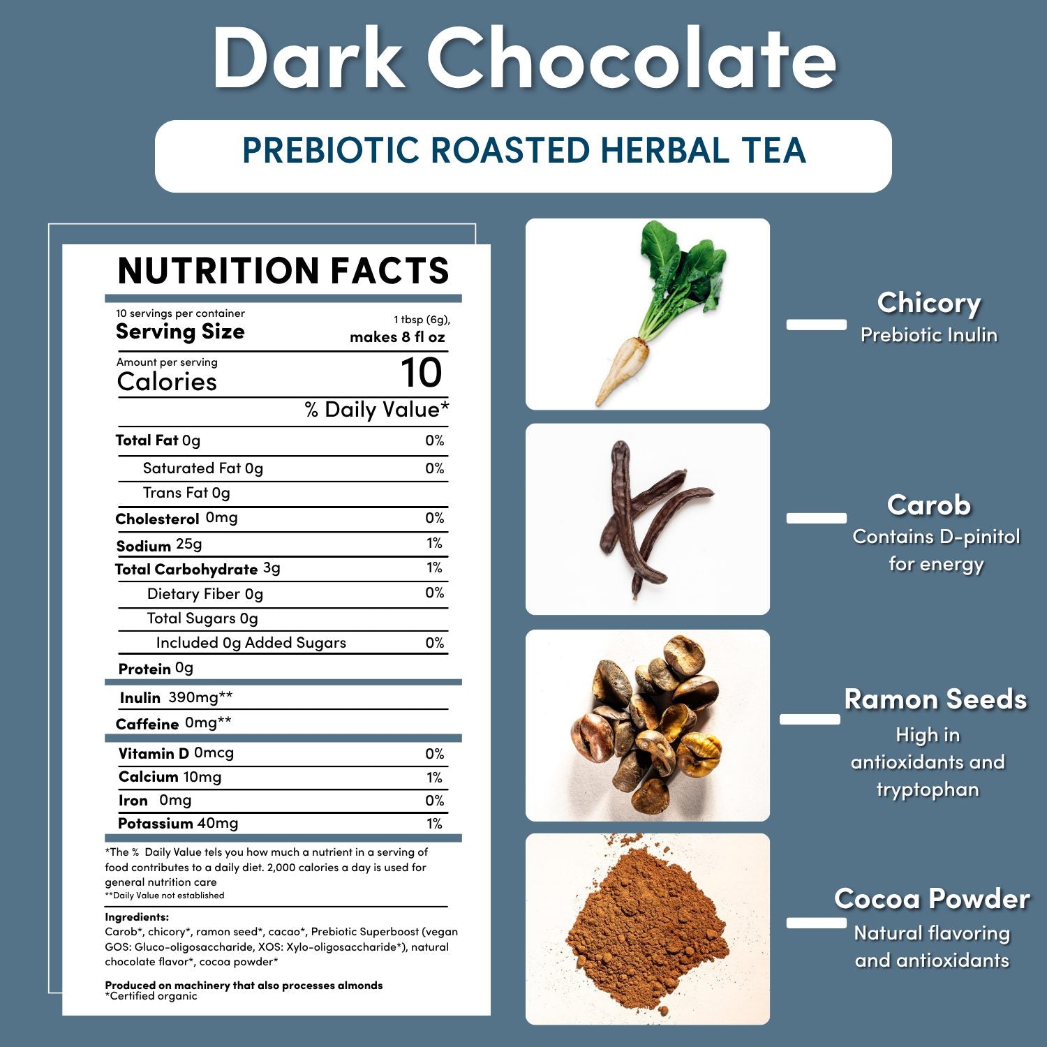 Dark Chocolate Prebiotic SuperBoost Herbal Tea DestGlow