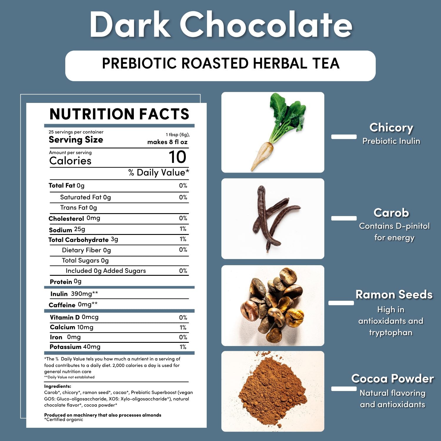 Dark Chocolate Prebiotic SuperBoost Herbal Tea DestGlow