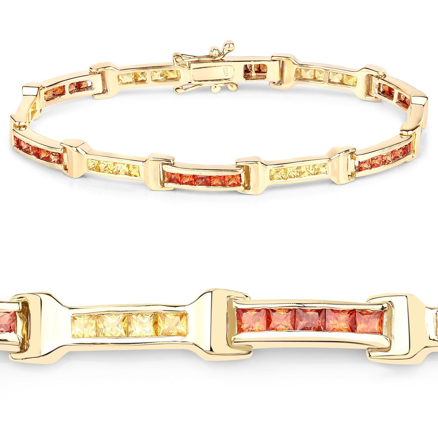 6.48 Carat Genuine Orange Sapphire and Yellow Sapphire .925 Sterling Silver Bracelet by Bids.com