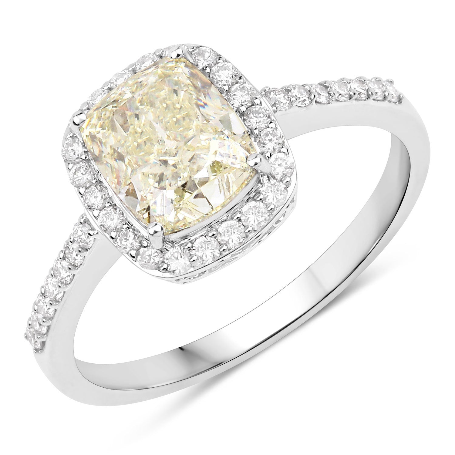 IGI Certified 2.05 Carat Genuine Light Yellow Diamond Center and 0.29cttw White Diamond 18K White Gold Ring (2.34cttw) by Bids.com