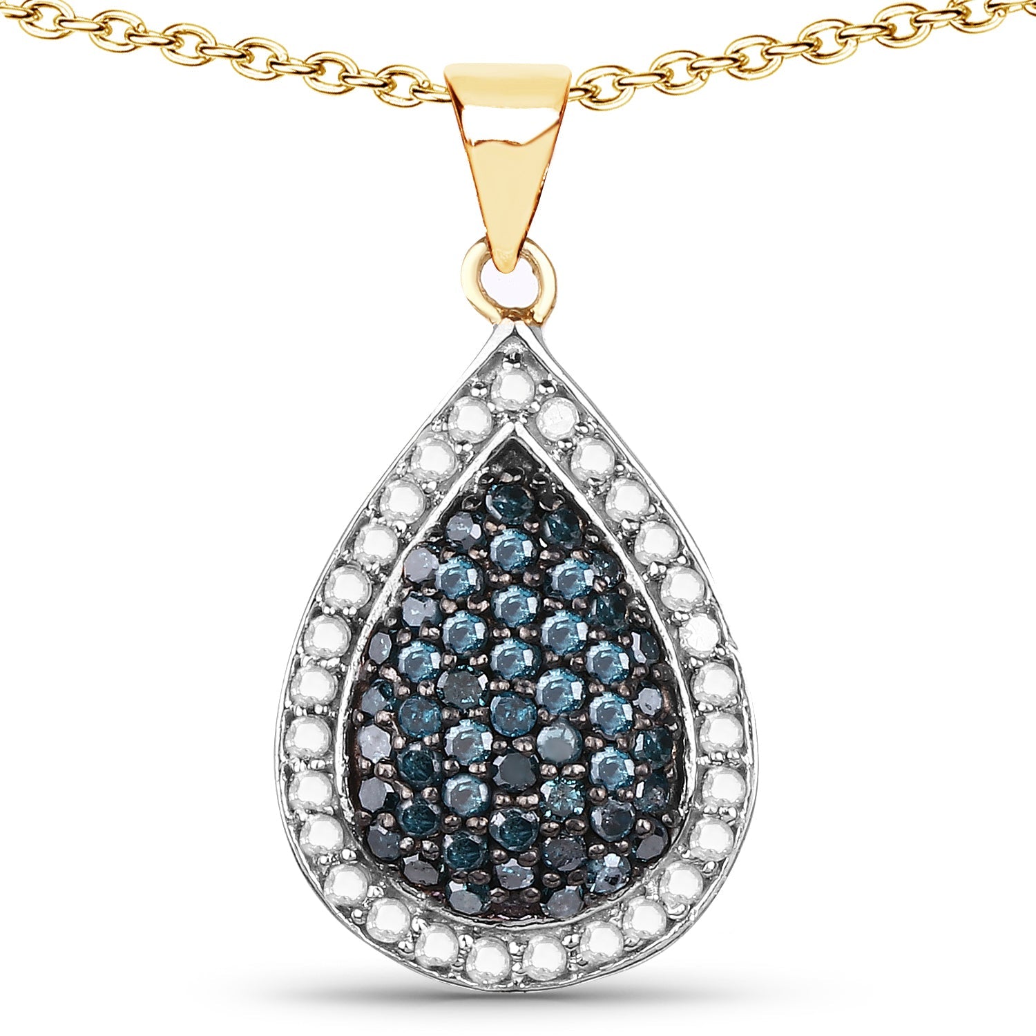 14K Yellow Gold Plated 0.81 Carat Genuine Blue Diamond and White Diamond .925 Sterling Silver Pendant by Bids.com