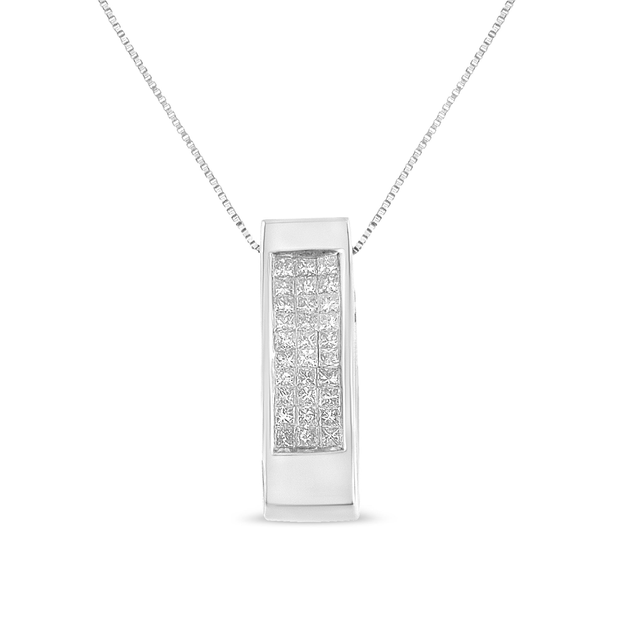 14K Yellow Gold 1/2 Cttw Invisible Set Princess Cut Diamond Vertical Bar Block Pendant 18" Necklace (H-I Color, SI2-I1 Clarity) by Bids.com